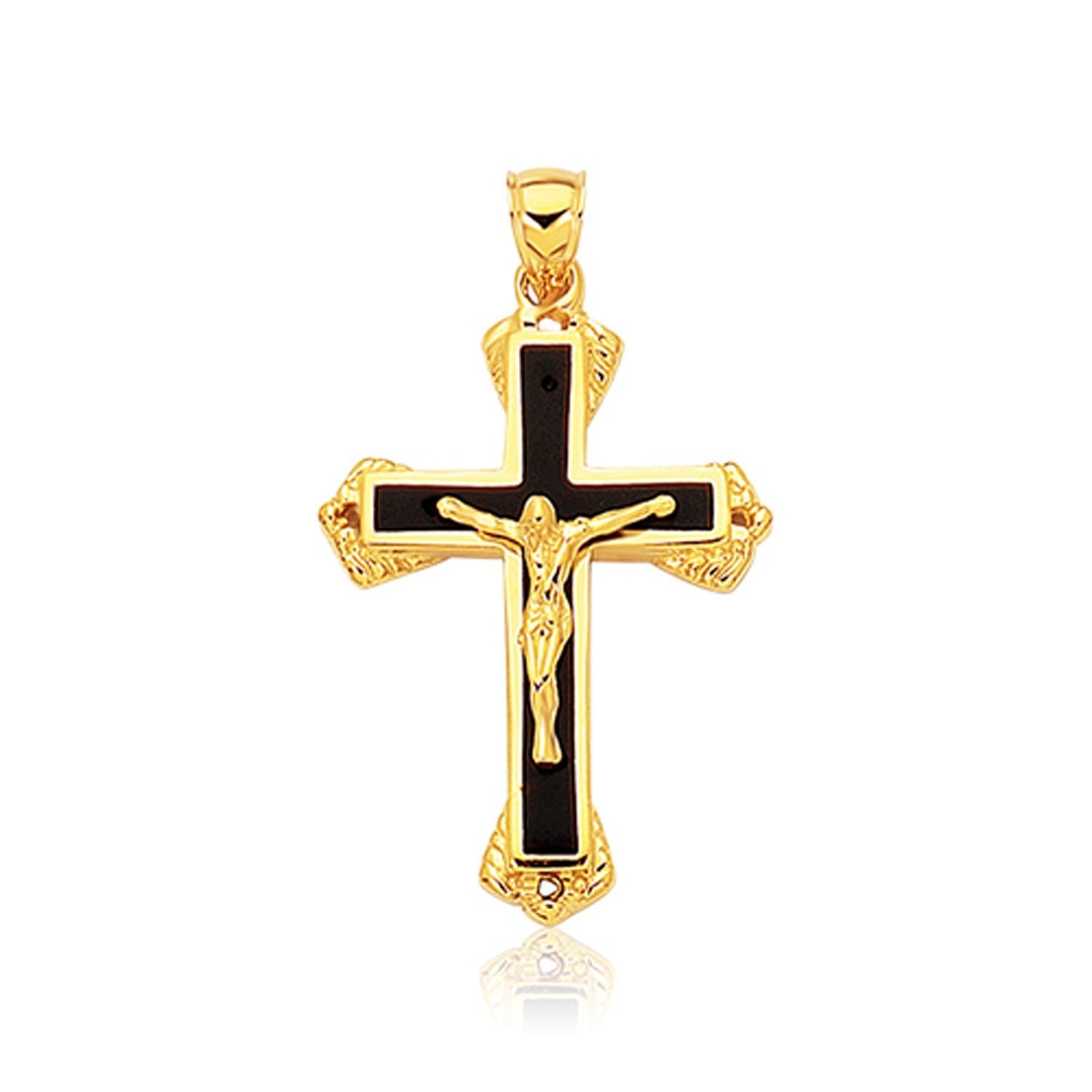 14k Yellow Gold Black Onyx Cross Pendant on sale at MyriadMart