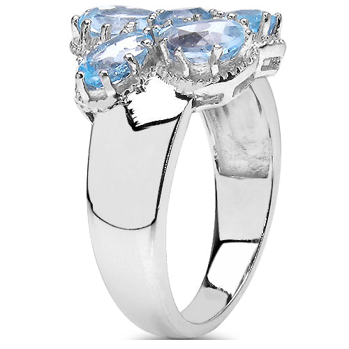 3.56 Carat Genuine Blue Topaz .925 Sterling Silver Cluster Ring on sale at MyriadMart