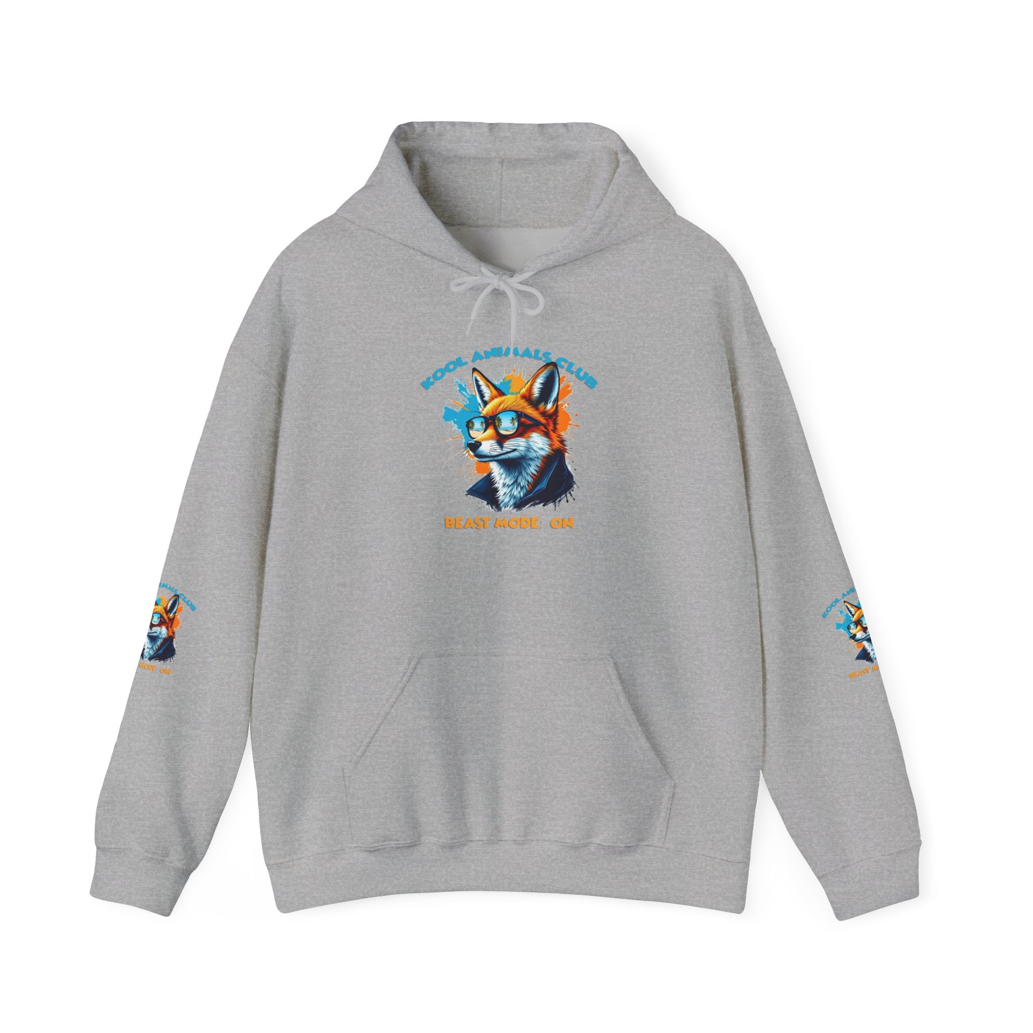 Kool Animals Club Hoodie with Cool Fox in Sunglasses and ‘Beast Mode On’ Design, Unisex Sweatshirt for Animal Lovers, Casual Streetwear, Perfect Gift for Holidays - MyriadMart