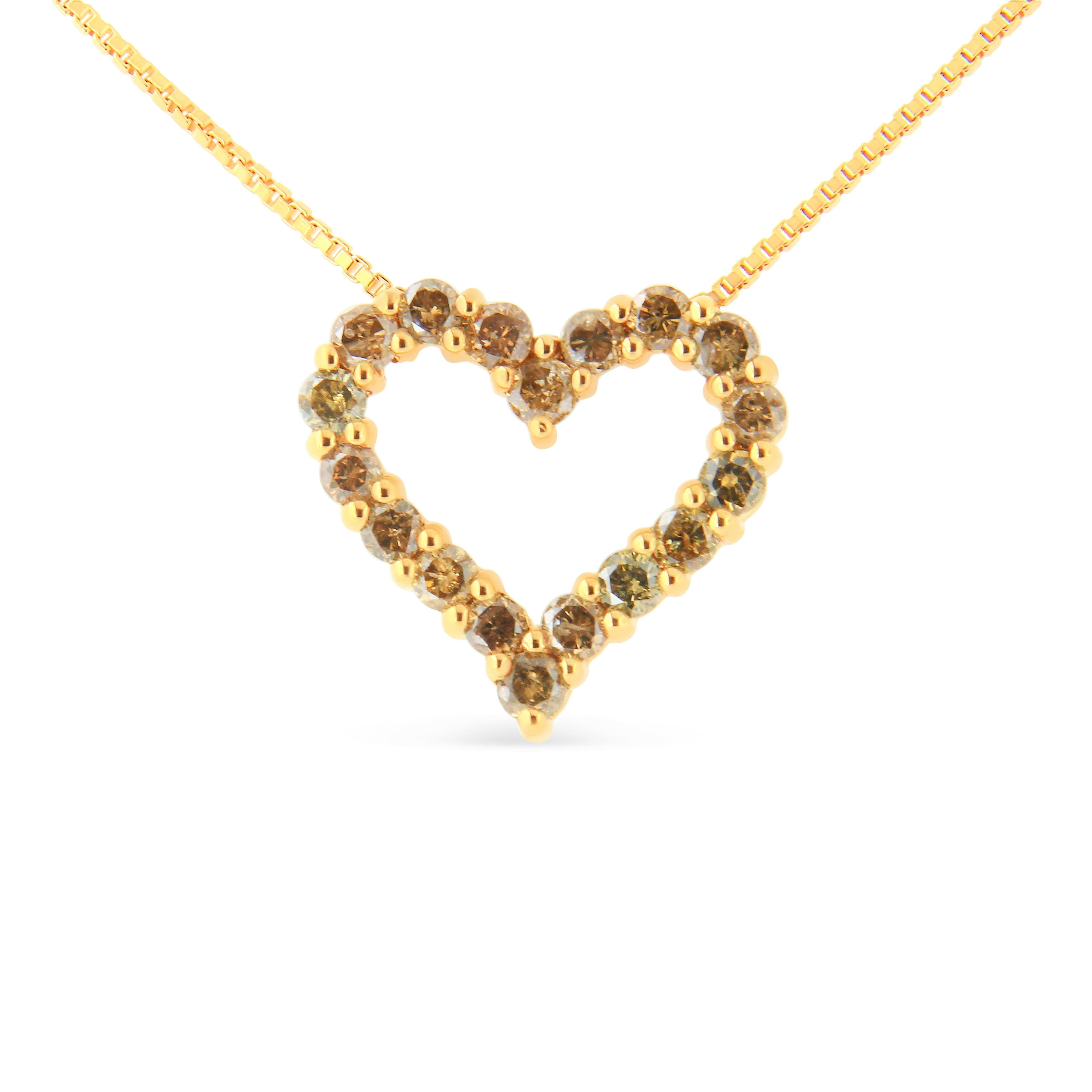 14K Yellow Gold Plated .925 Sterling Silver 1.0 Cttw Champagne Diamond Heart Pendant Necklace K-L Color, I1-I2 Clarity - 18" on sale at MyriadMart