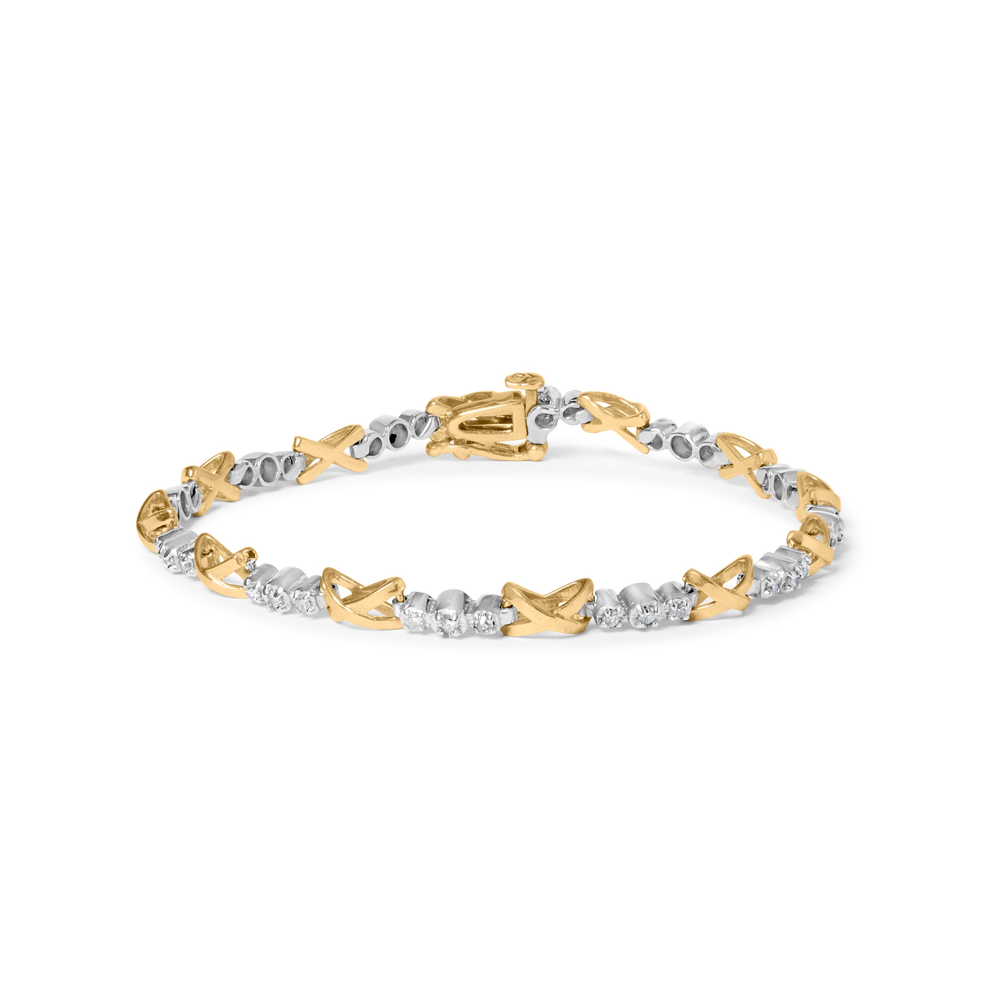 10K Two-Tone Gold 1/2 Cttw Diamond Alternating 3 Stone and X-Link 7" Bracelet I-J Color, I2-I3 Clarity on sale at MyriadMart