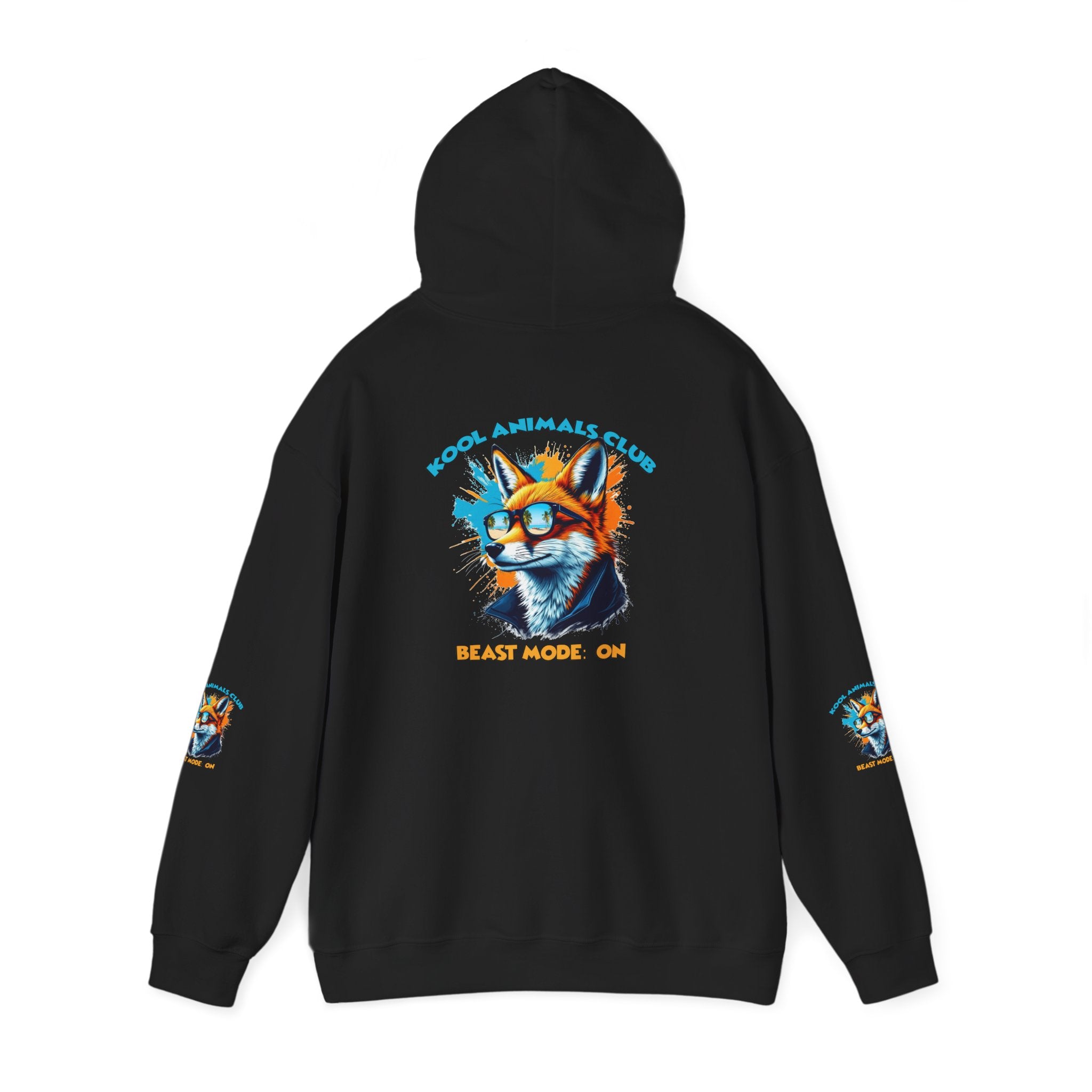 Kool Animals Club Hoodie with Cool Fox in Sunglasses and ‘Beast Mode On’ Design, Unisex Sweatshirt for Animal Lovers, Casual Streetwear, Perfect Gift for Holidays - MyriadMart