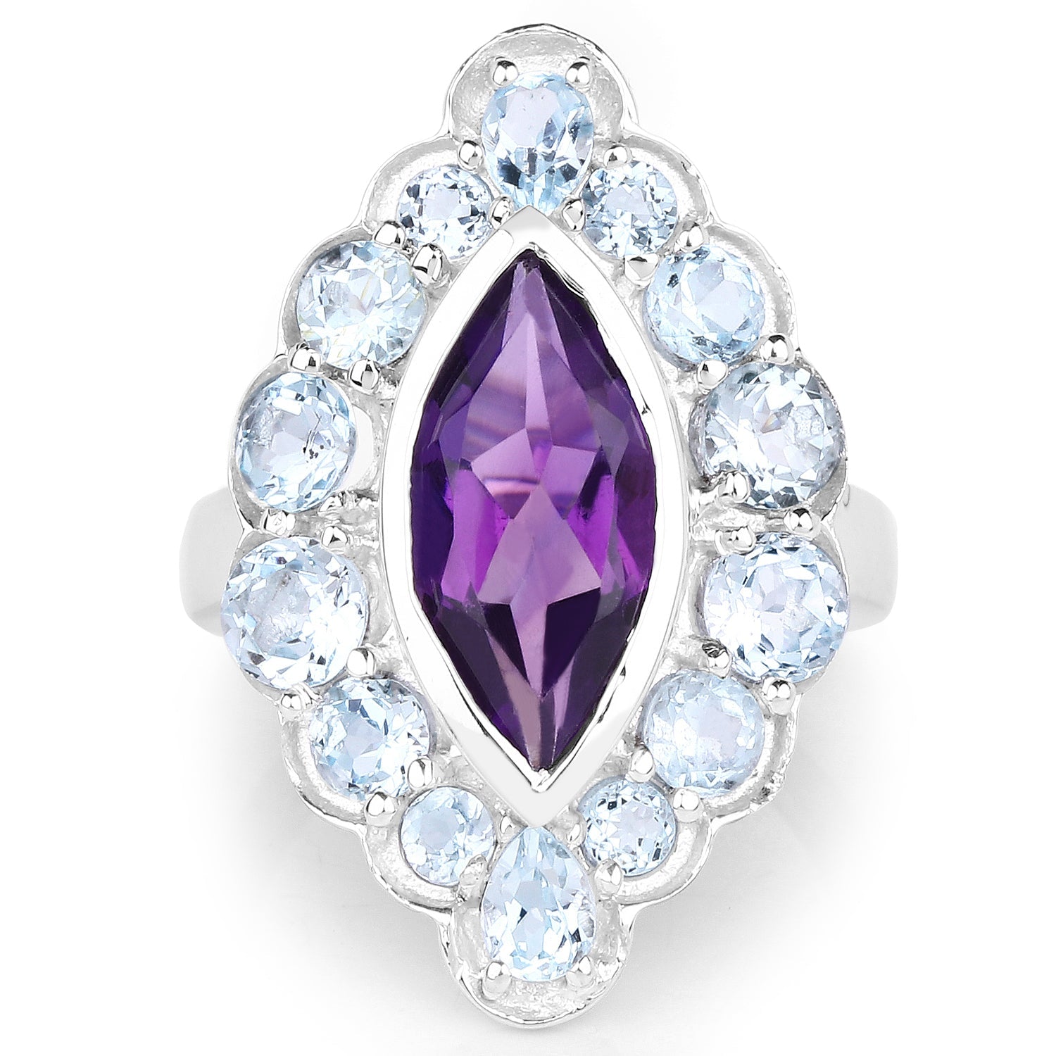 5.30 Carat Genuine Amethyst and Blue Topaz .925 Sterling Silver Ring on sale at MyriadMart