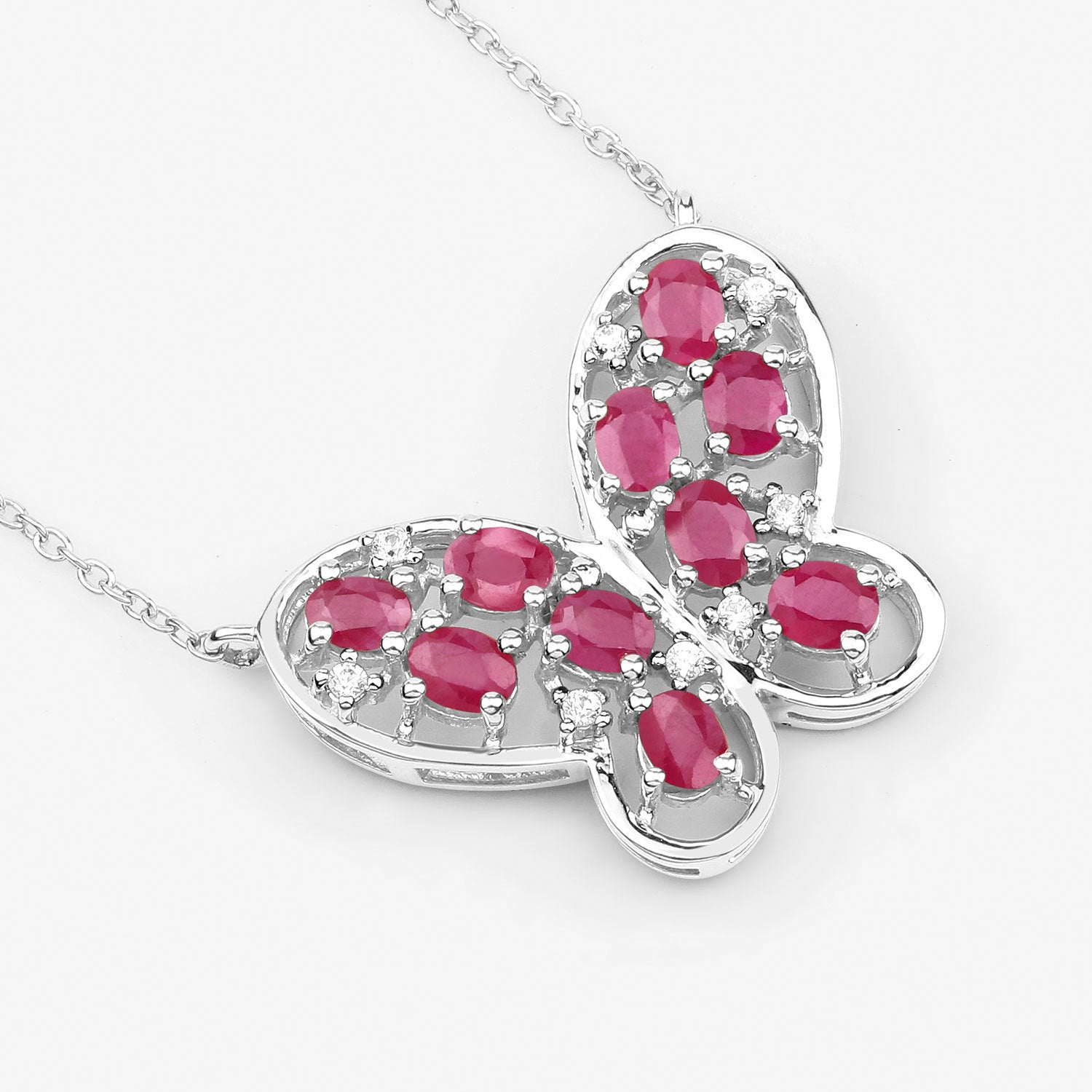 2.36 Carat Genuine Ruby and White Zircon .925 Sterling Silver Necklace on sale at MyriadMart
