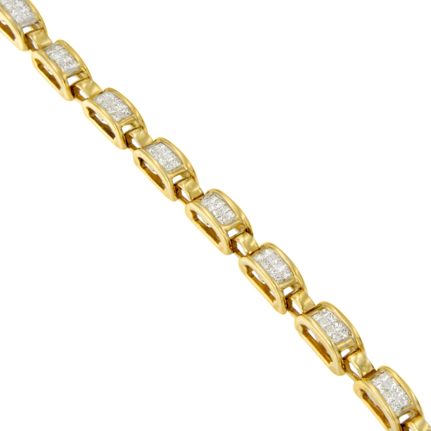 10K Yellow Gold 2.0 Cttw Invisible-Set Princess Cut Diamond Rectangular Link Bracelet I-J Color, SI2-I1 Clarity - 7" on sale at MyriadMart