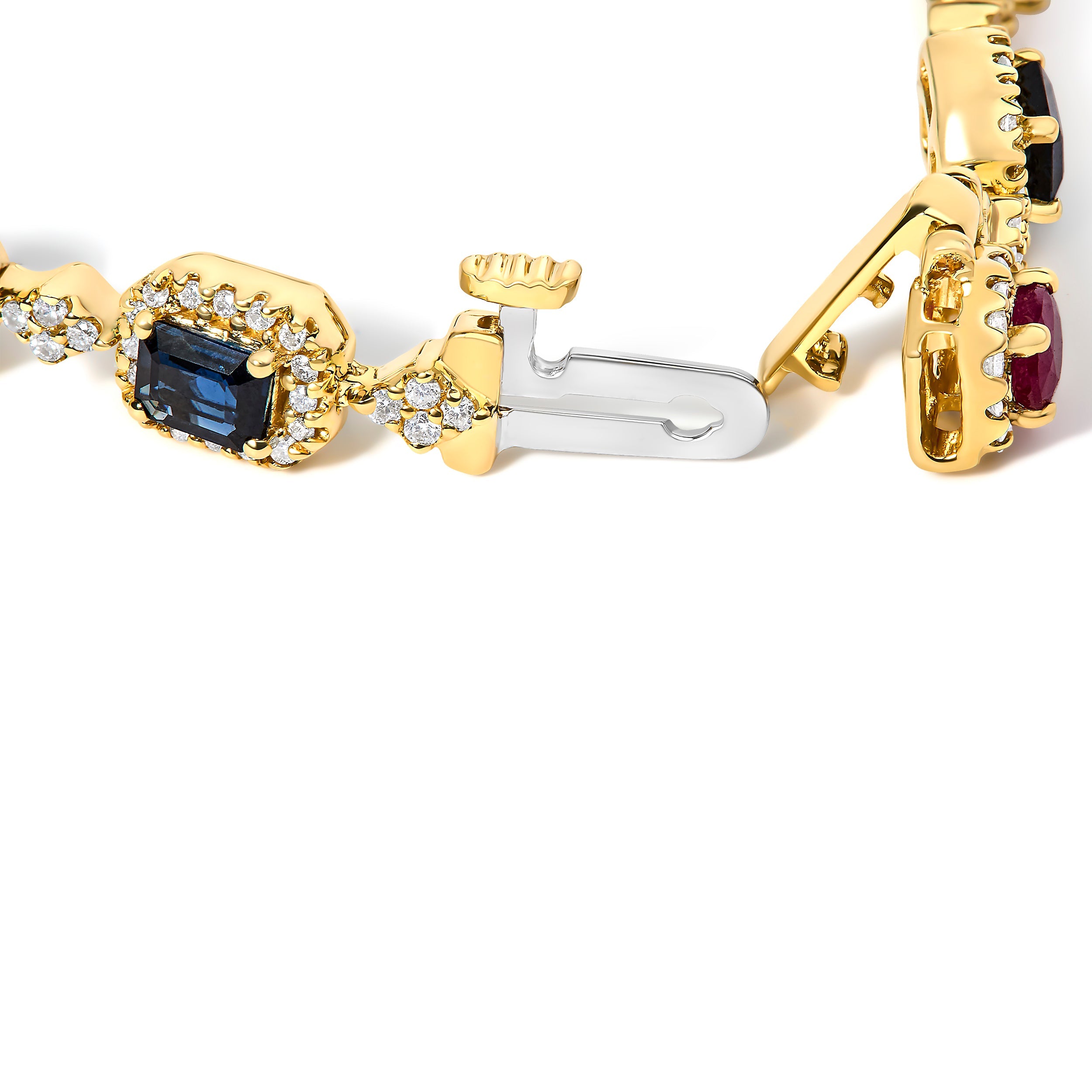 14K Yellow Gold Multi-Gemstone and Diamond Halo Rainbow Link Bracelet on sale at MyriadMart