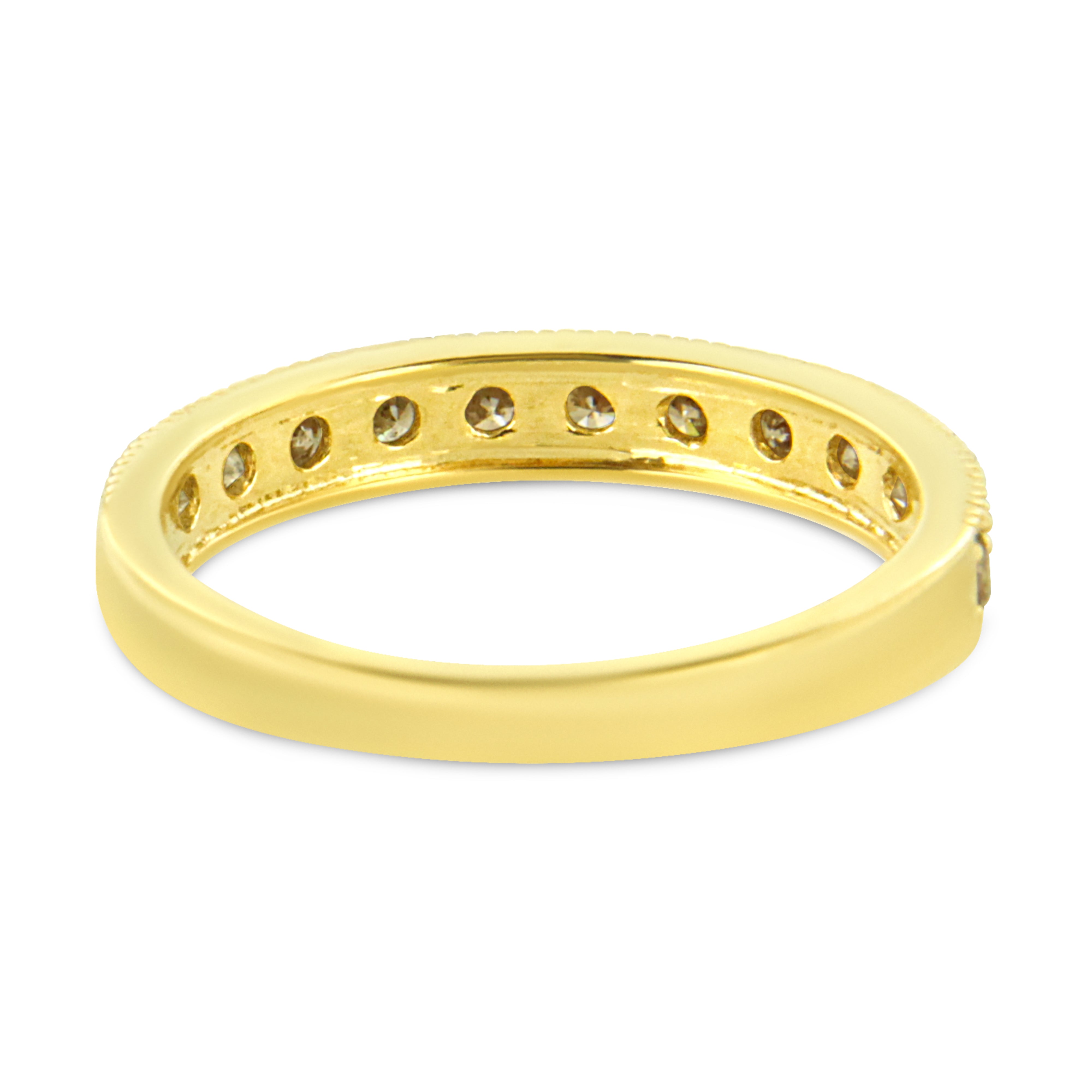 IGI Certified 1/2 Cttw Diamond 10K Yellow Gold Prong Set Beaded Milgrain Band Style Ring J-K Color, I2-I3 Clarity - Size 7 on sale at MyriadMart
