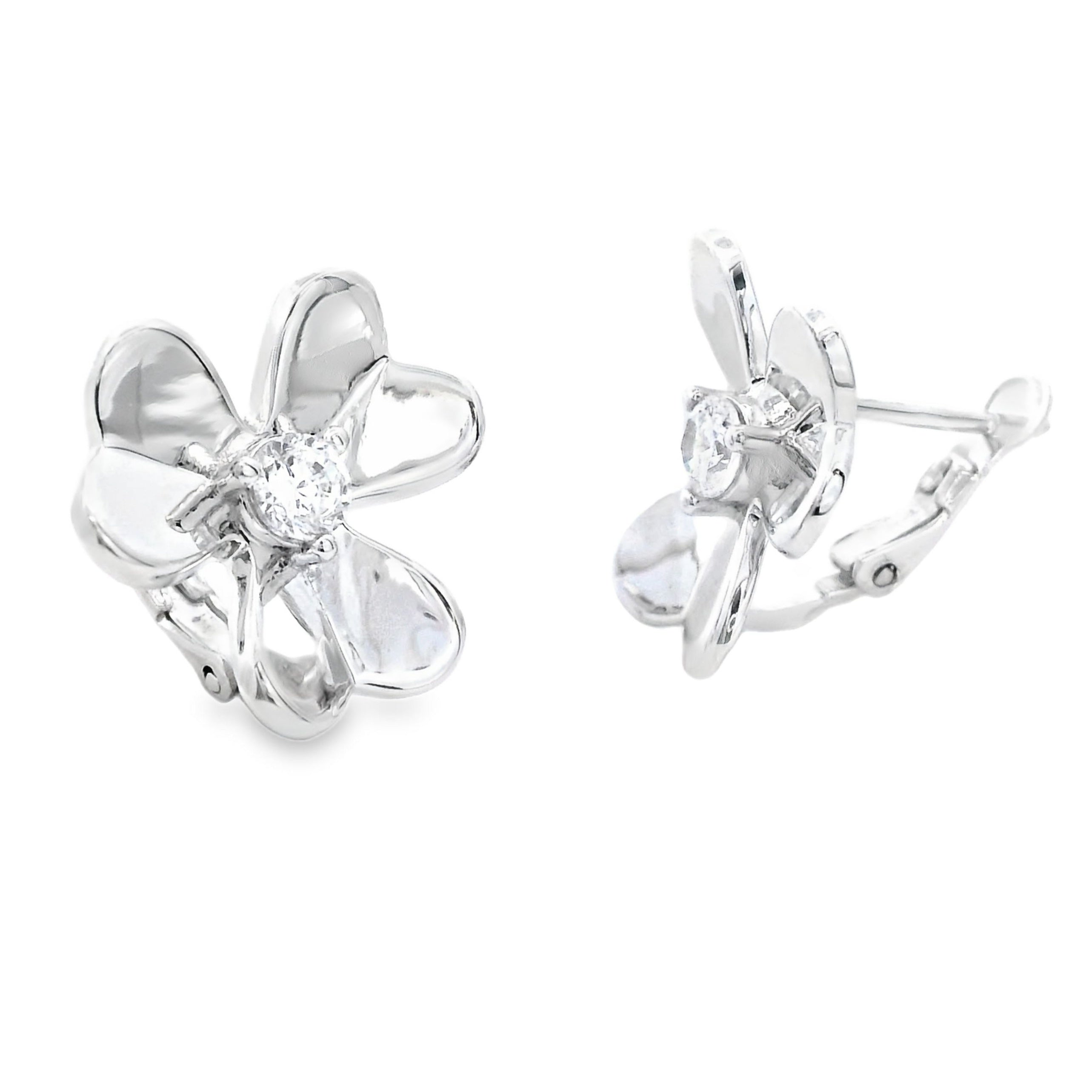 Cubic Zirconia Flower Earrings Sterling Silver on sale at MyriadMart