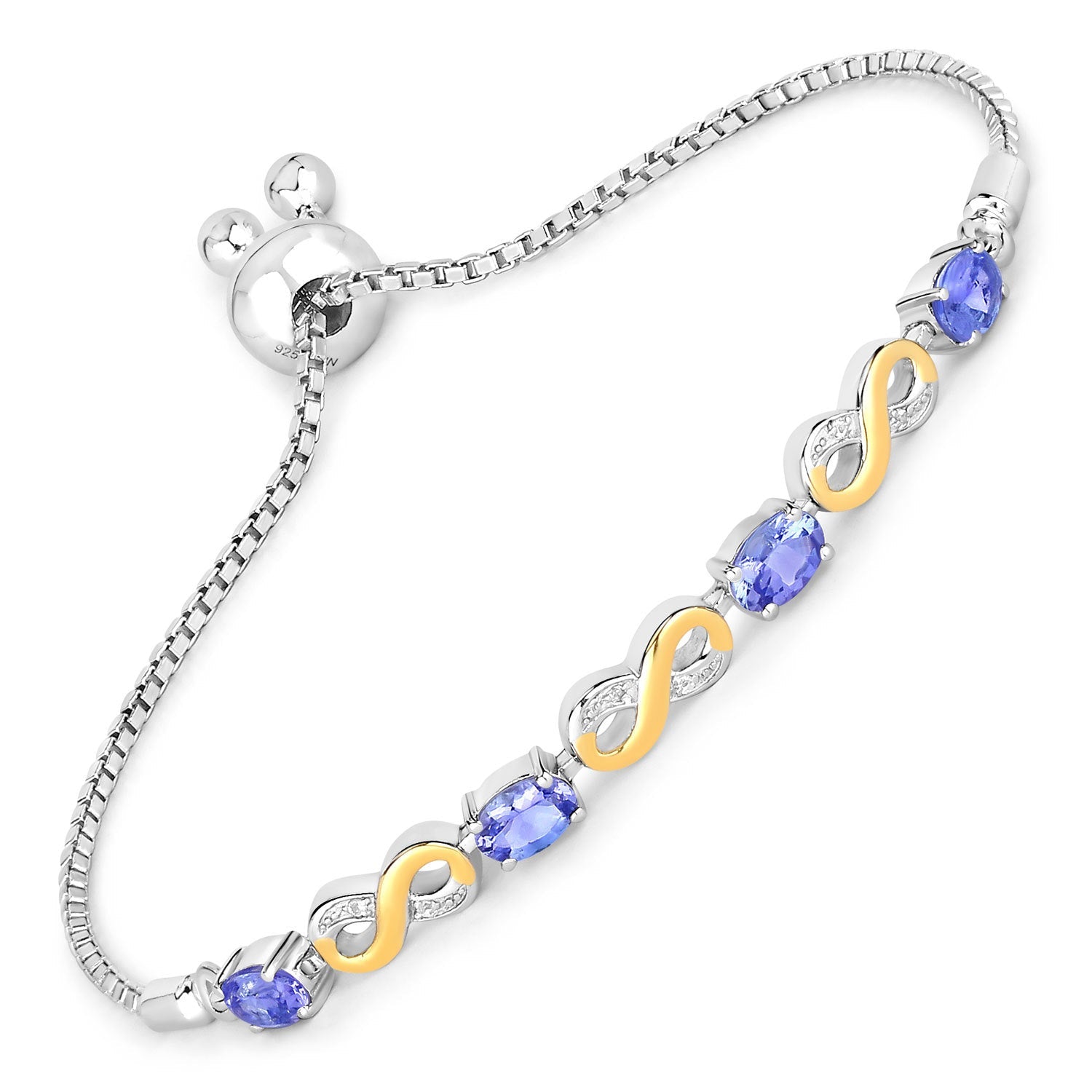 1.79 Carat Genuine Tanzanite and White Topaz .925 Sterling Silver Bracelet on sale at MyriadMart