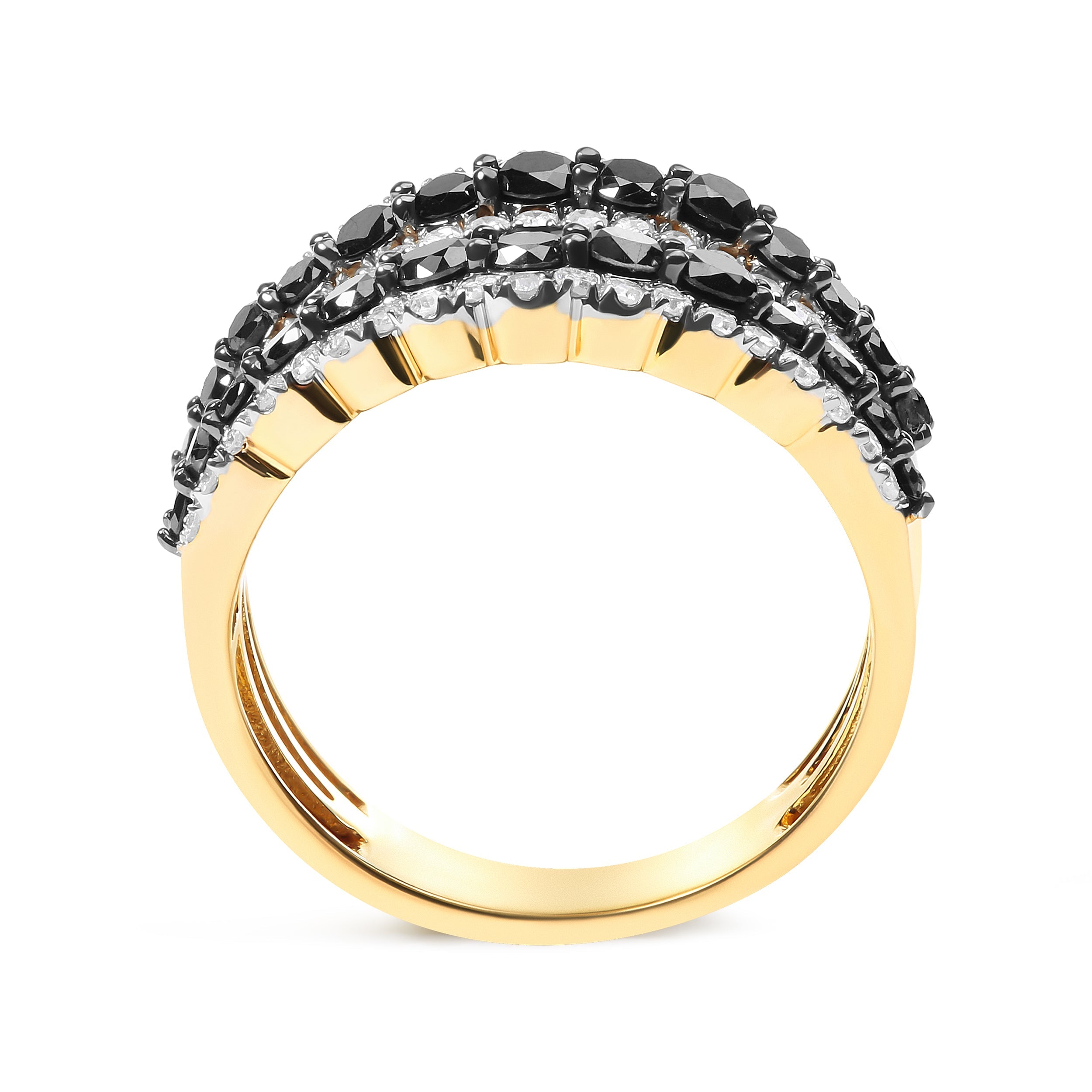 14K Yellow Gold Plated .925 Sterling Silver 1 3/4 Cttw Treated Black and White Alternating Diamond Multi Row Band Ring Black / I-J Color, I2-I3 Clarity - Size 7 on sale at MyriadMart