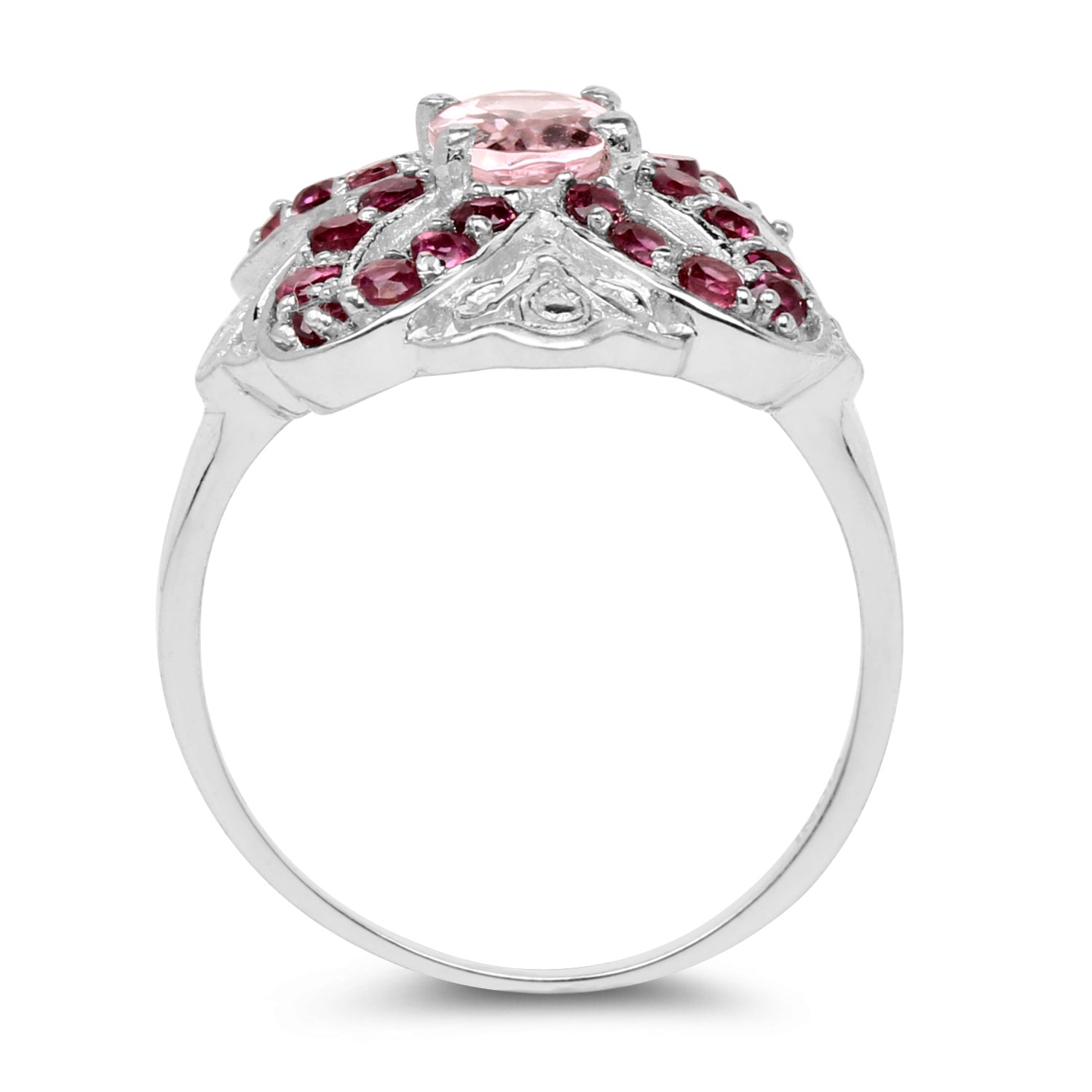 1.82 Carat Genuine Morganite & Rhodolite .925 Sterling Silver Ring on sale at MyriadMart