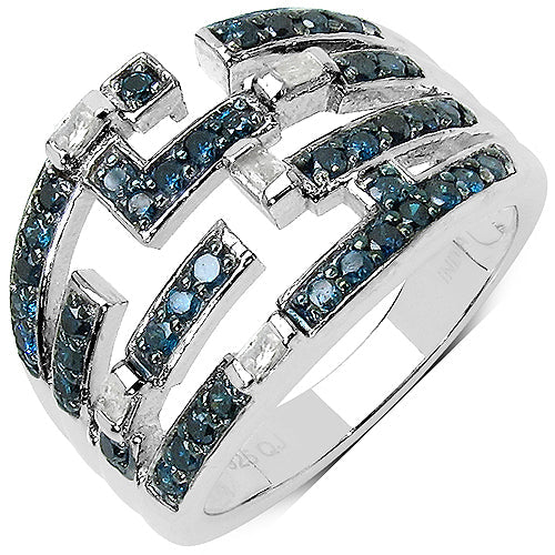 0.59 Carat Genuine Blue Diamond & White Diamond .925 Sterling Silver Ring on sale at MyriadMart