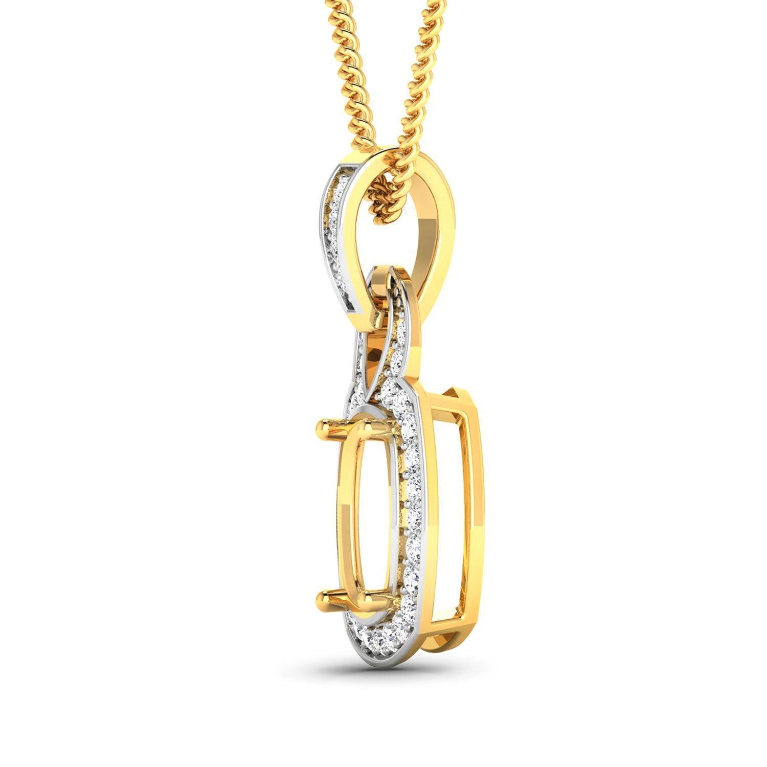 0.25 Carat Genuine White Diamond 14K Yellow Gold Semi Mount Pendant - holds 9x7mm Cushion Gemstone on sale at MyriadMart