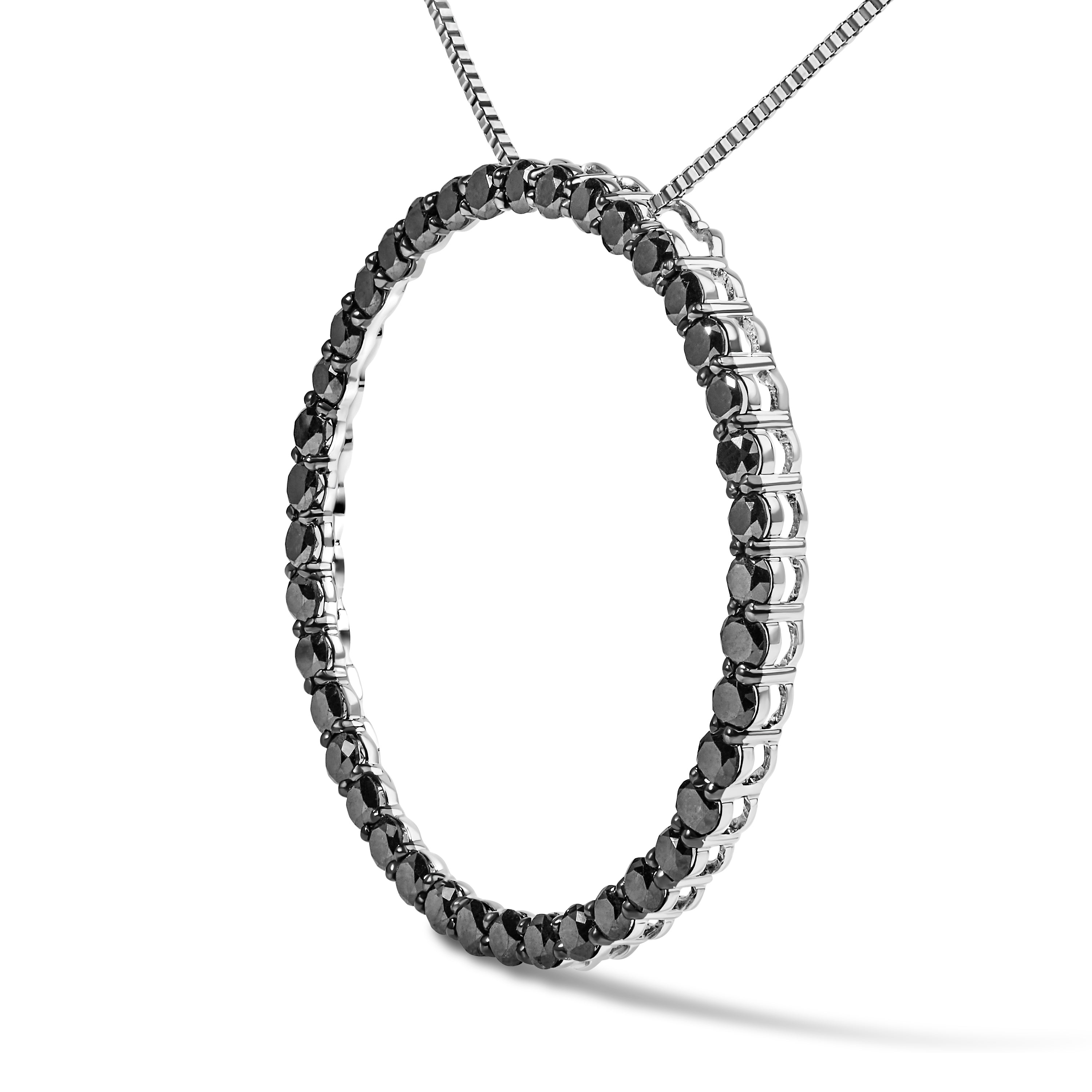 .925 Sterling Silver 4.0 Cttw Black Diamond Open Hoop Circle 18" Pendant Necklace Black Color, I2-I3 Clarity on sale at MyriadMart