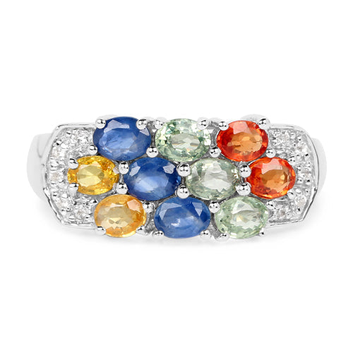 2.05 Carat Genuine Multi Sapphire .925 Sterling Silver Ring on sale at MyriadMart