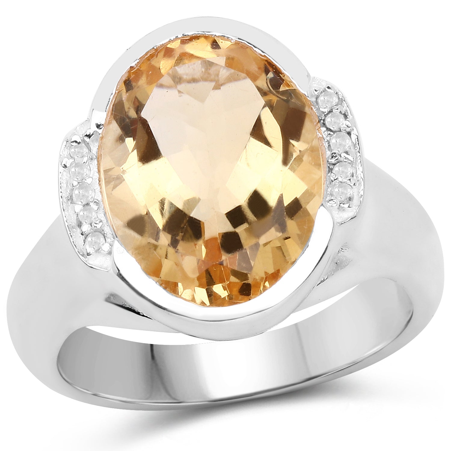 5.05 Carat Genuine Citrine and White Diamond .925 Sterling Silver Ring on sale at MyriadMart