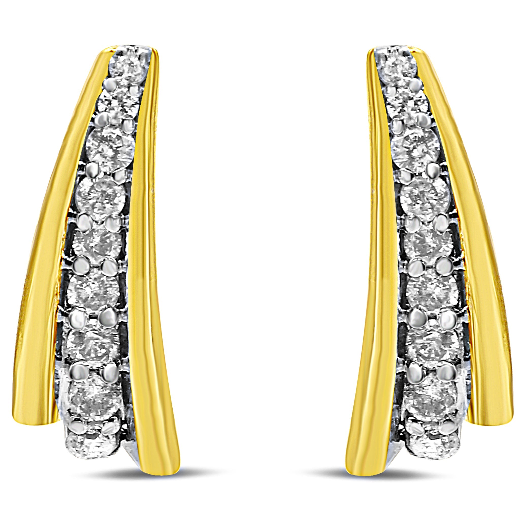 10K Yellow Gold Plated .925 Sterling Silver 0.50 Cttw Round Diamond Graduated Huggie Earrings I-J Color, I2-I3 Clarity on sale at MyriadMart