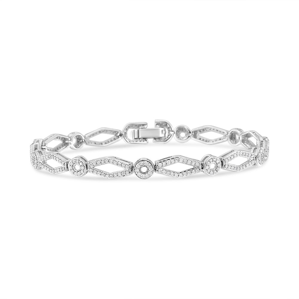 .925 Sterling Silver 1 1/2 Cttw Diamond Studded Alternating Circle and Kite-Shaped Vintage-Style Link Bracelet I-J Color, I2-I3 Clarity 7 Inch on sale at MyriadMart