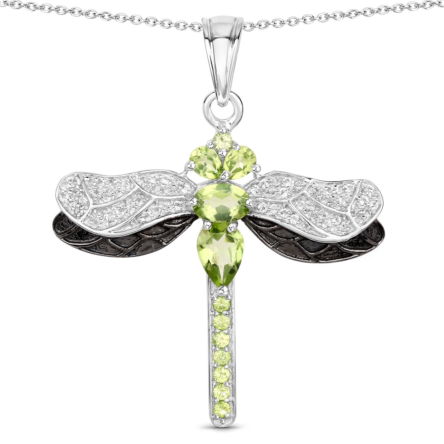 1.98 Carat Genuine Peridot and White Topaz .925 Sterling Silver Pendant on sale at MyriadMart