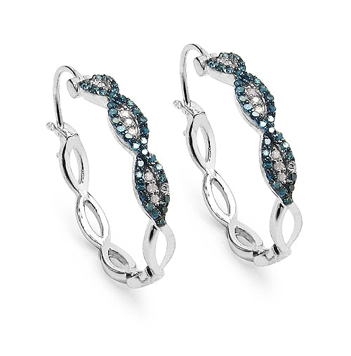 0.52 Carat Genuine Blue Diamond & White Diamond .925 Sterling Silver Earrings on sale at MyriadMart