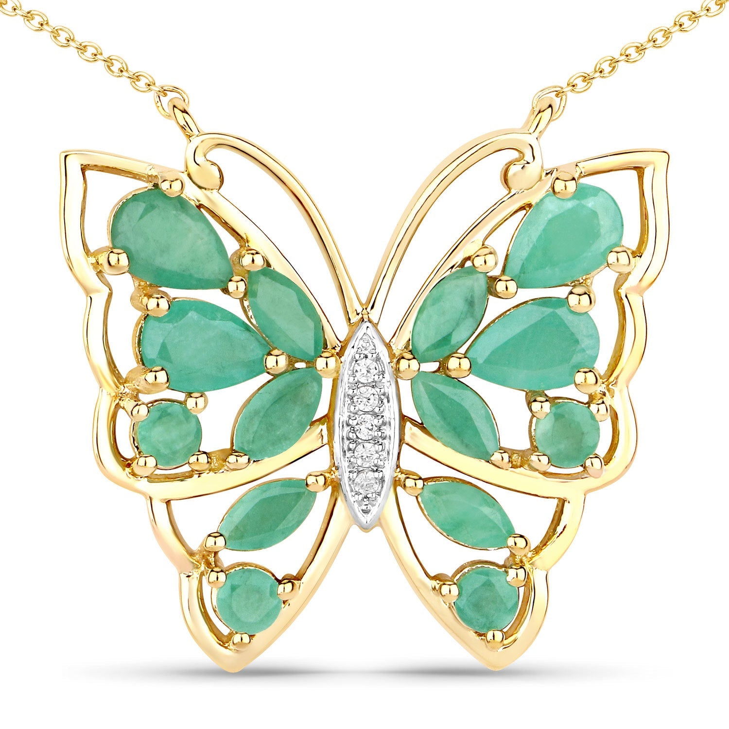 2.60 Carat Genuine Emerald and White Zircon .925 Sterling Silver Necklace on sale at MyriadMart