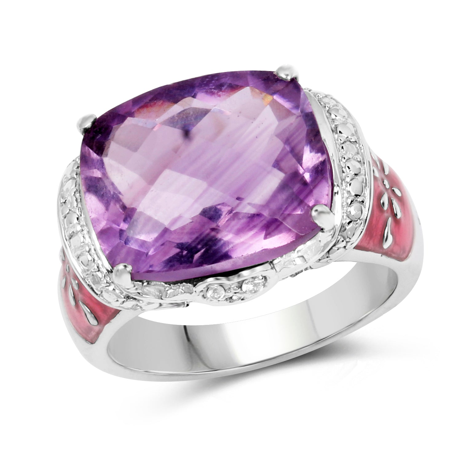 8.86 Carat Genuine Amethyst & White Topaz .925 Sterling Silver Ring on sale at MyriadMart
