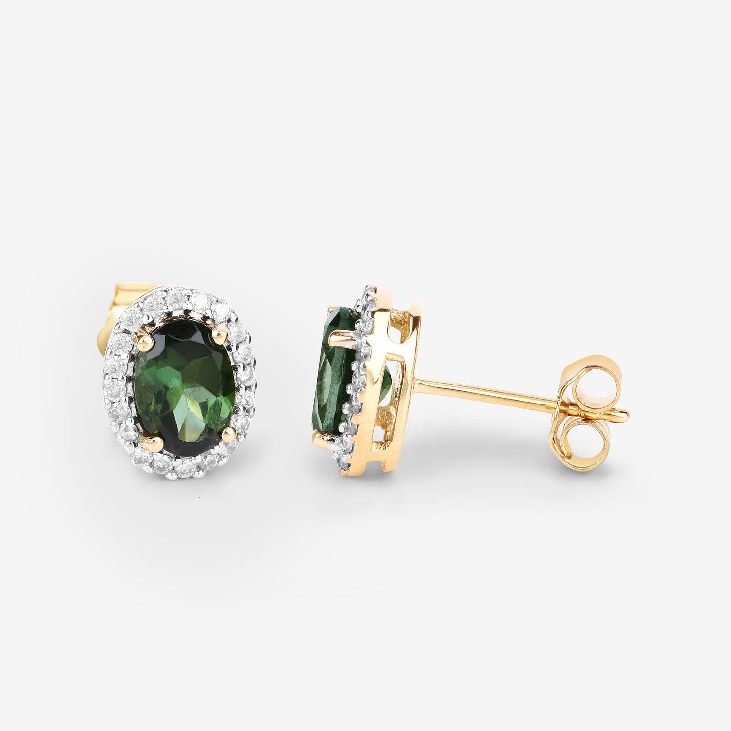 1.92 Carat Genuine Green Tourmaline and White Diamond 14K Yellow Gold Earrings on sale at MyriadMart