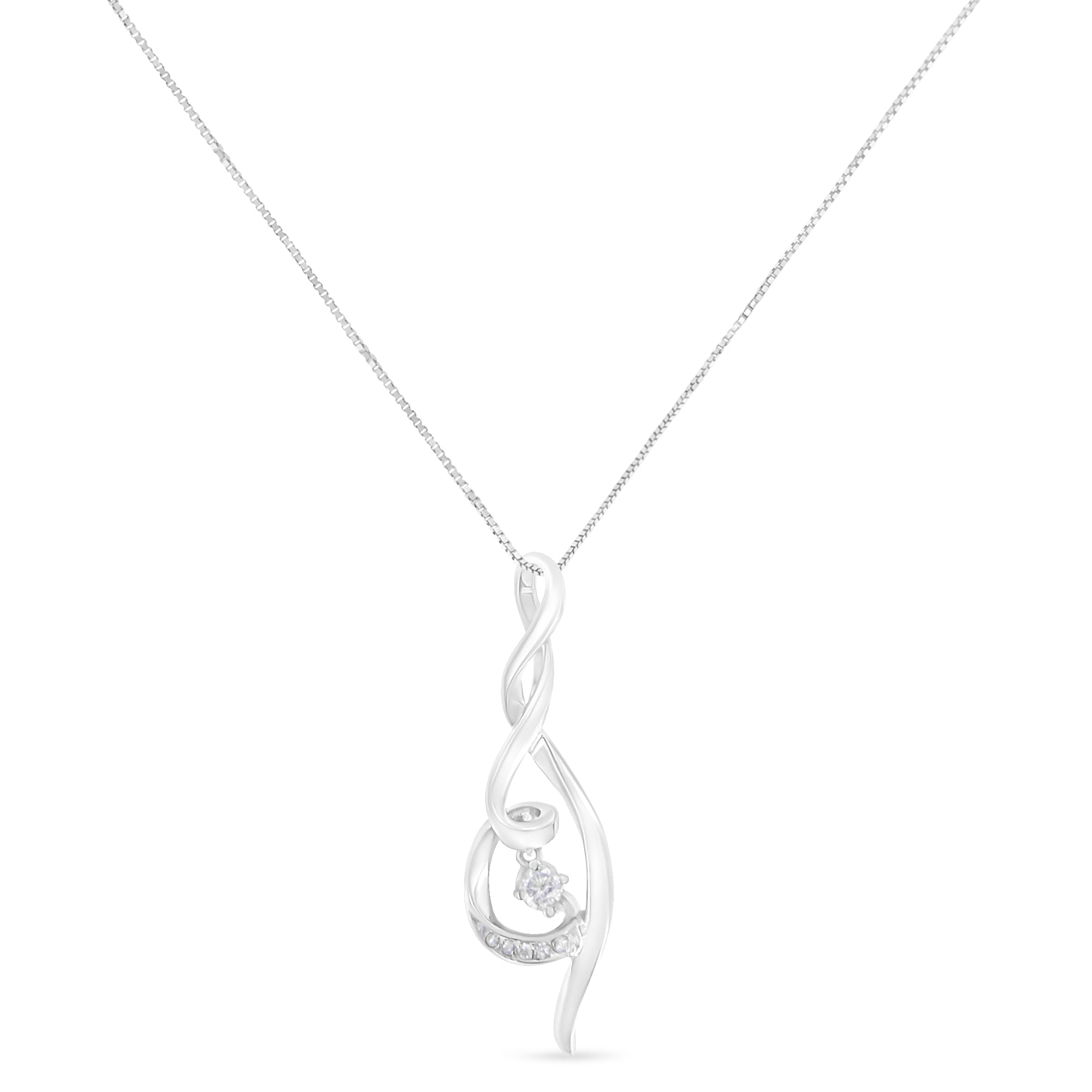 Espira 10K White Gold 1/10 cttw Diamond Swirl Pendant Necklace I-J, I1-I2 on sale at MyriadMart