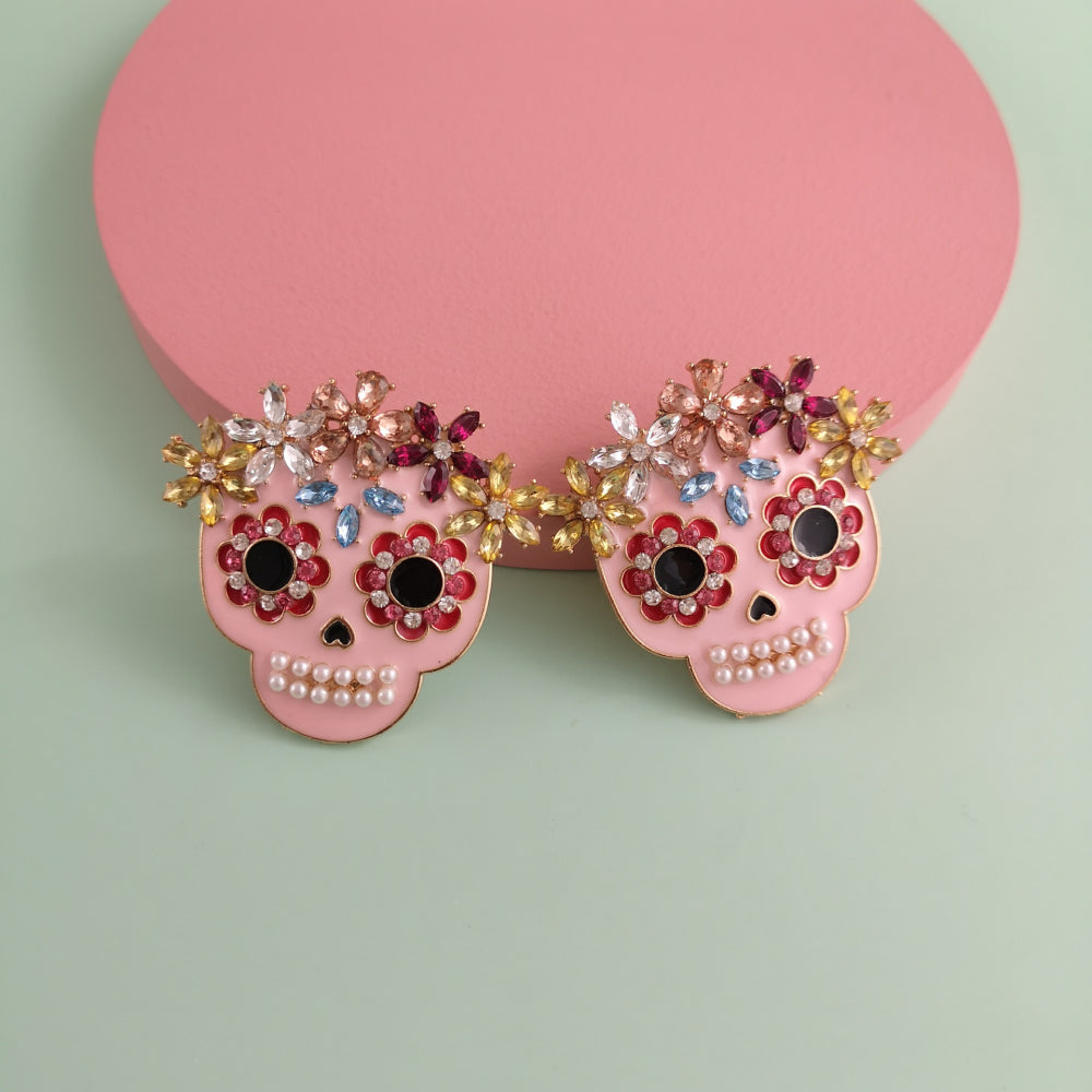 Skull Rhinestone Alloy Earrings - MyriadMart