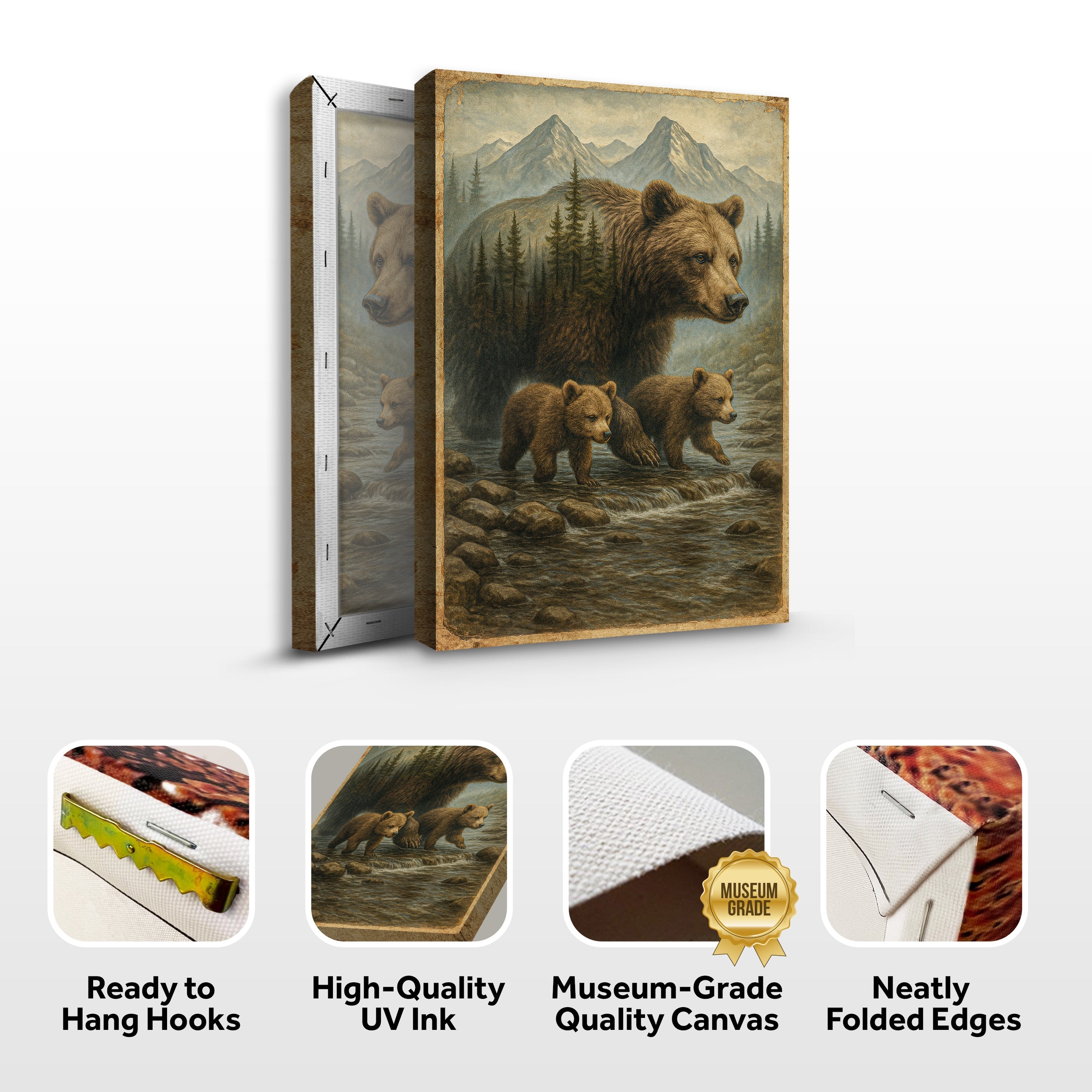 Mother Bear and Cubs Crossing Double Exposure Wall Art on sale at MyriadMart