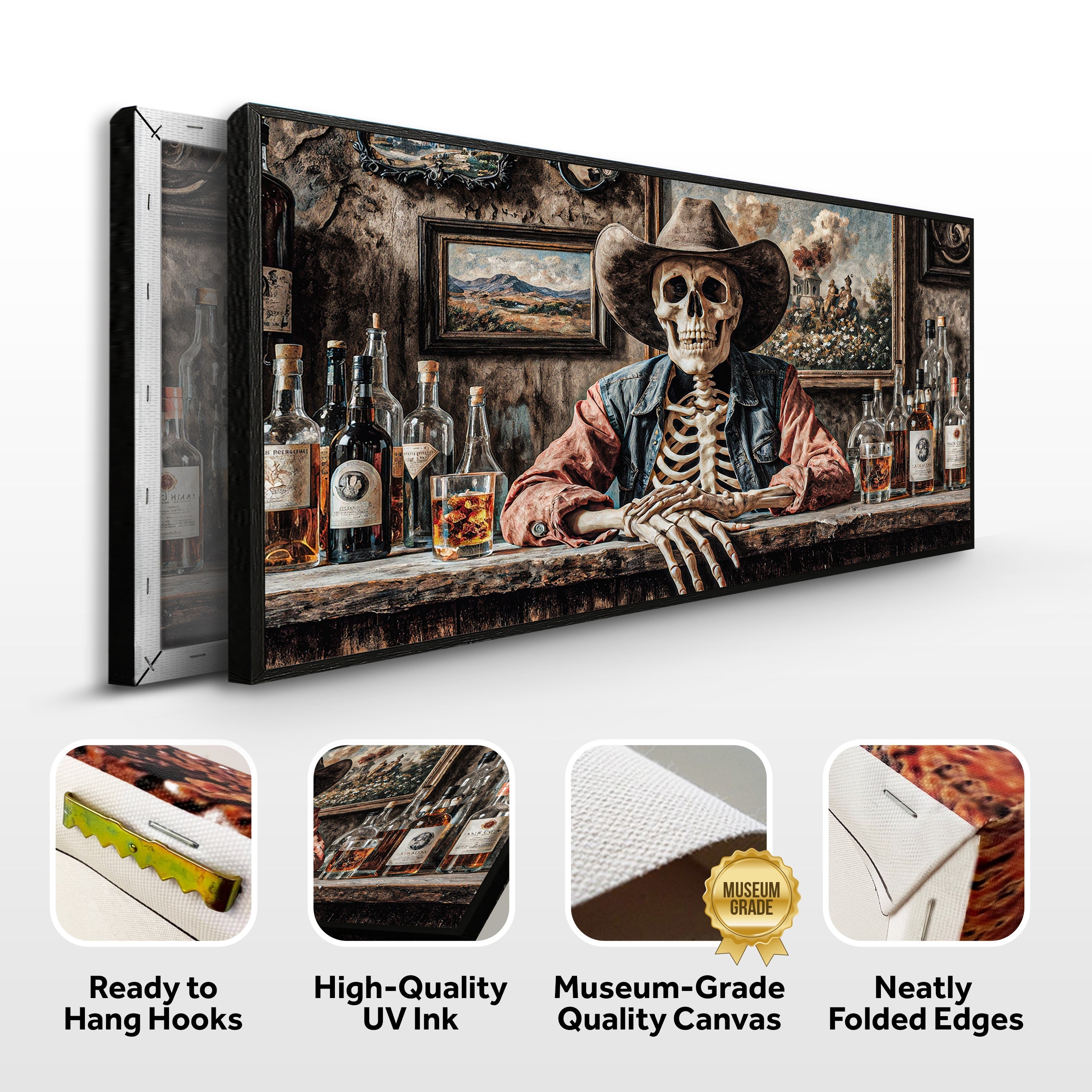 Skeleton Cowboy Barman At Western Saloon Wall Art on sale at MyriadMart