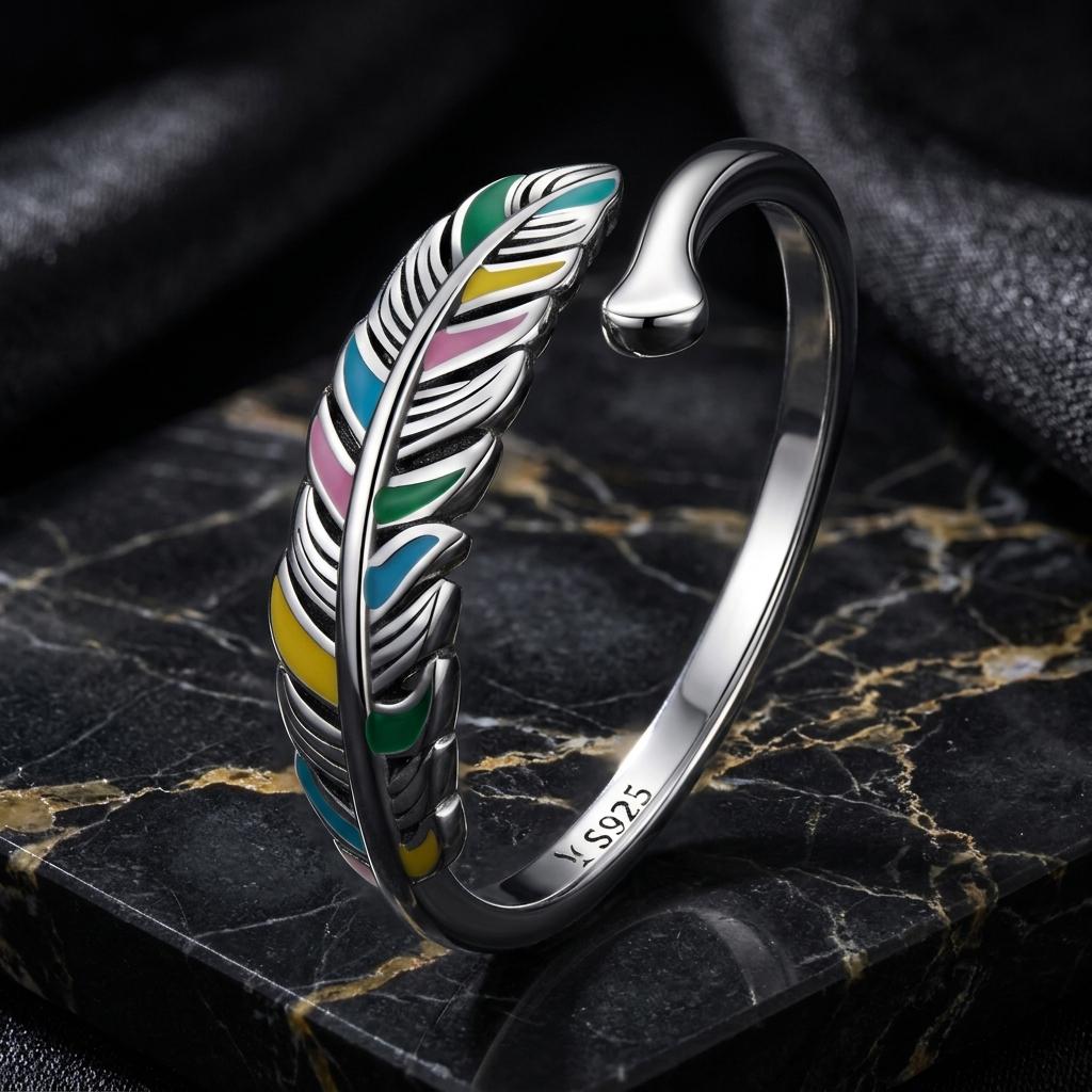 925 Sterling Silver Enamel Oxidized Ring for Women on sale at MyriadMart