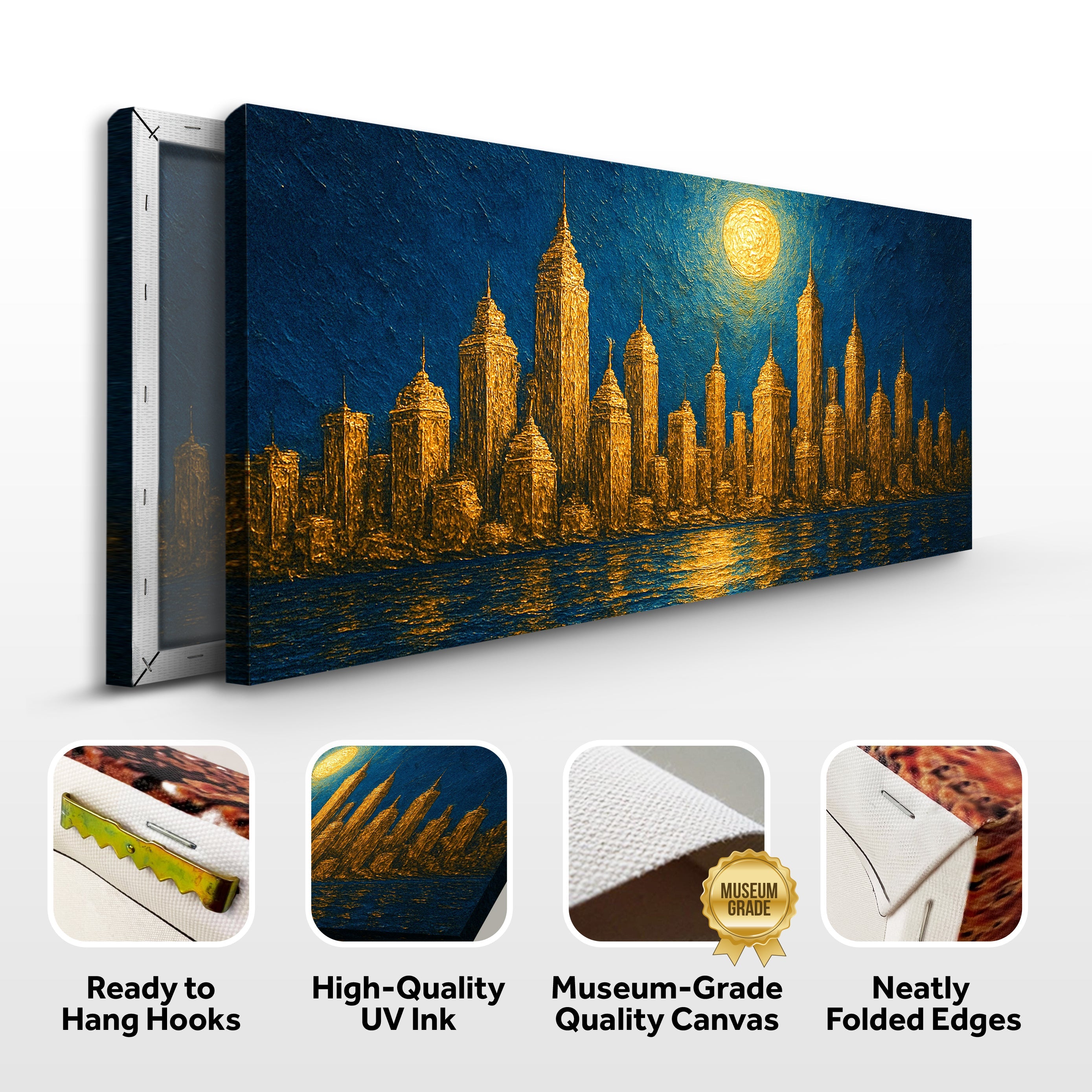 Golden Metropolis Cityscape Impasto Wall Art on sale at MyriadMart
