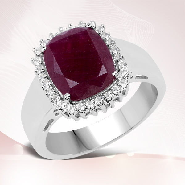 5.28 Carat Genuine Ruby and White Topaz .925 Sterling Silver Ring on sale at MyriadMart