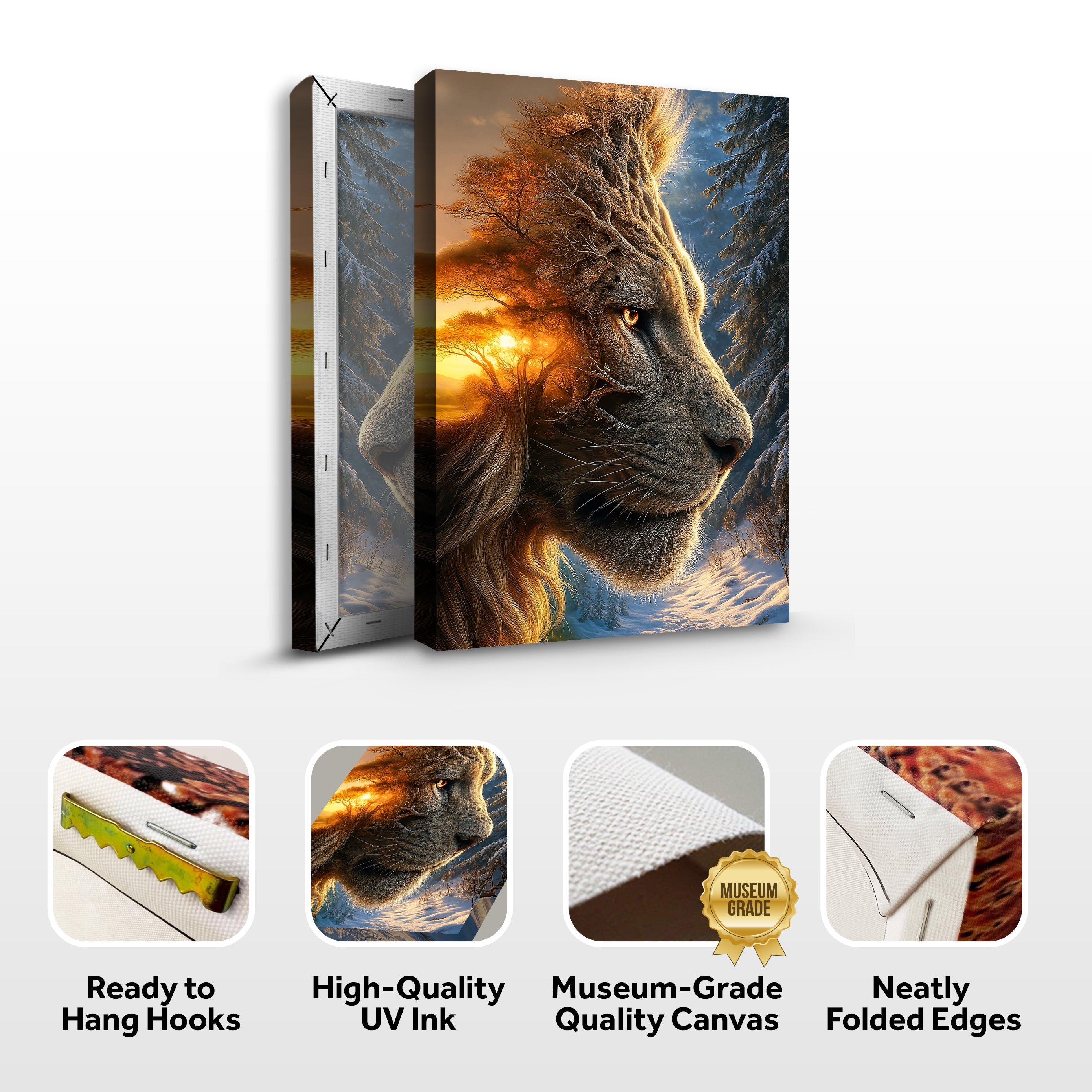 Lion Winter Summer Surrealism Wall Art on sale at MyriadMart