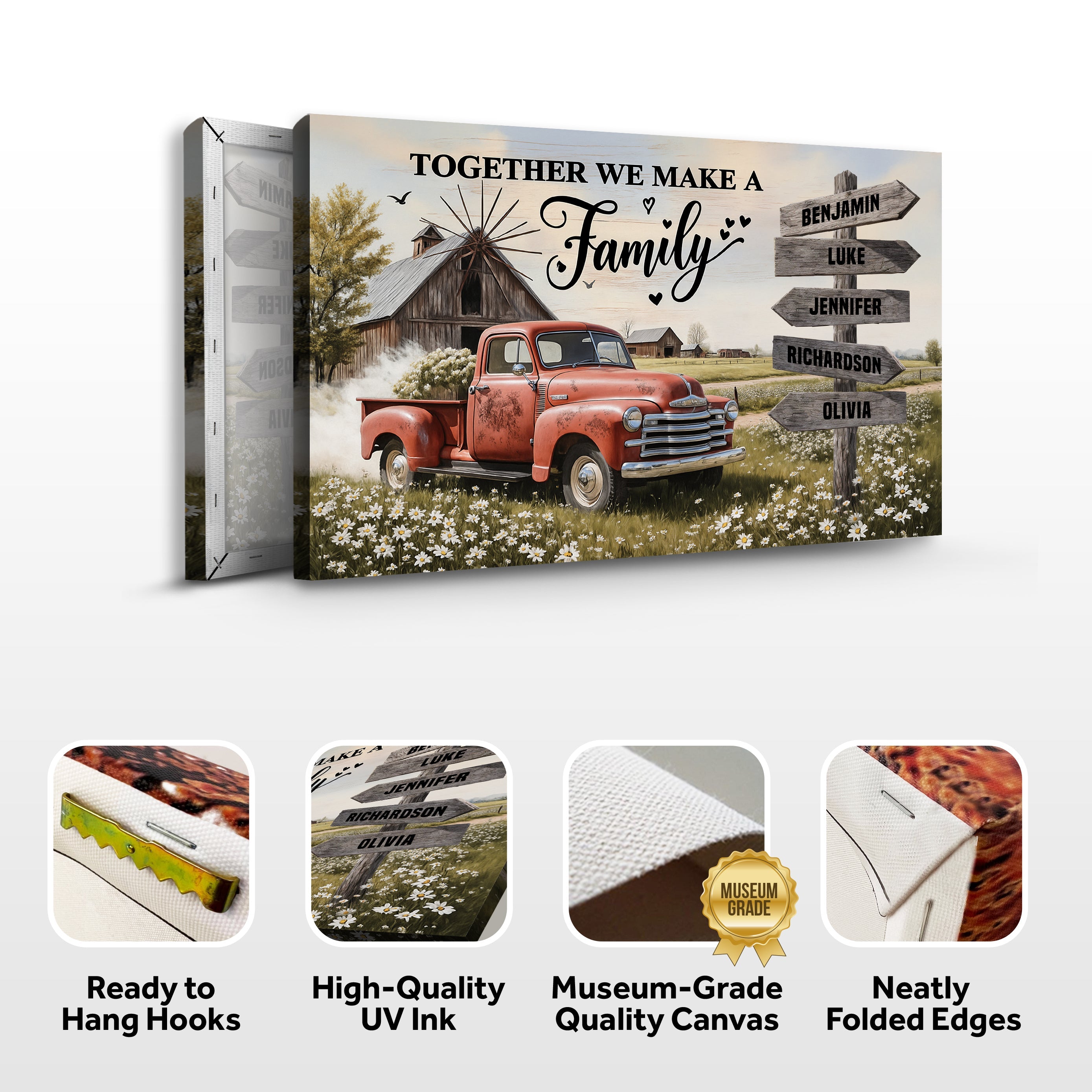 Personalized Family Farmhouse Old Truck Wall Art on sale at MyriadMart