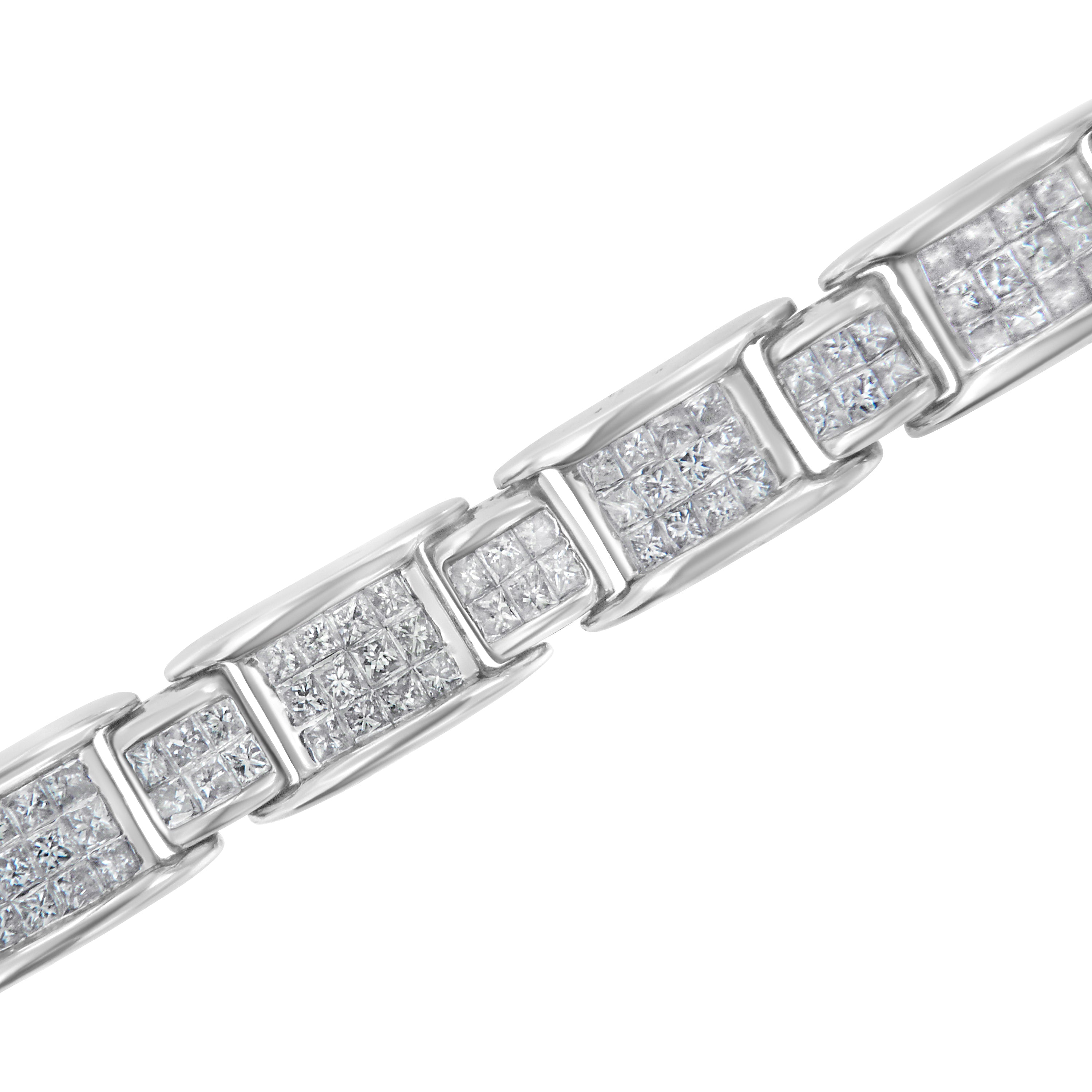 14K White Gold 5.0 Cttw Princess-Cut Diamond Rectangular Alternating Station 7" Tennis Bracelet G-H Color, SI1-SI2 Clarity on sale at MyriadMart