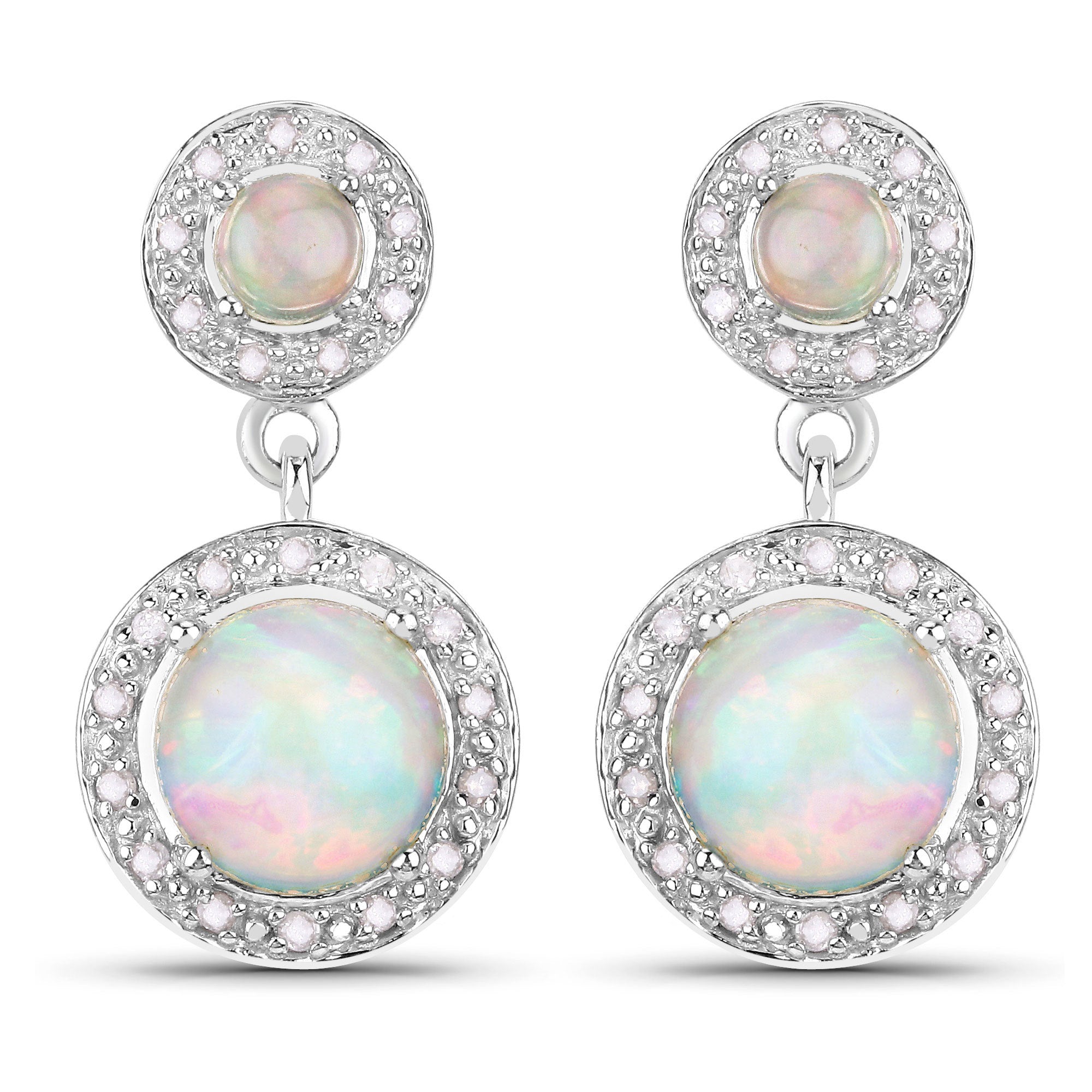 2.27 Carat Genuine Ethiopian Opal and White Diamond .925 Sterling Silver Earrings on sale at MyriadMart