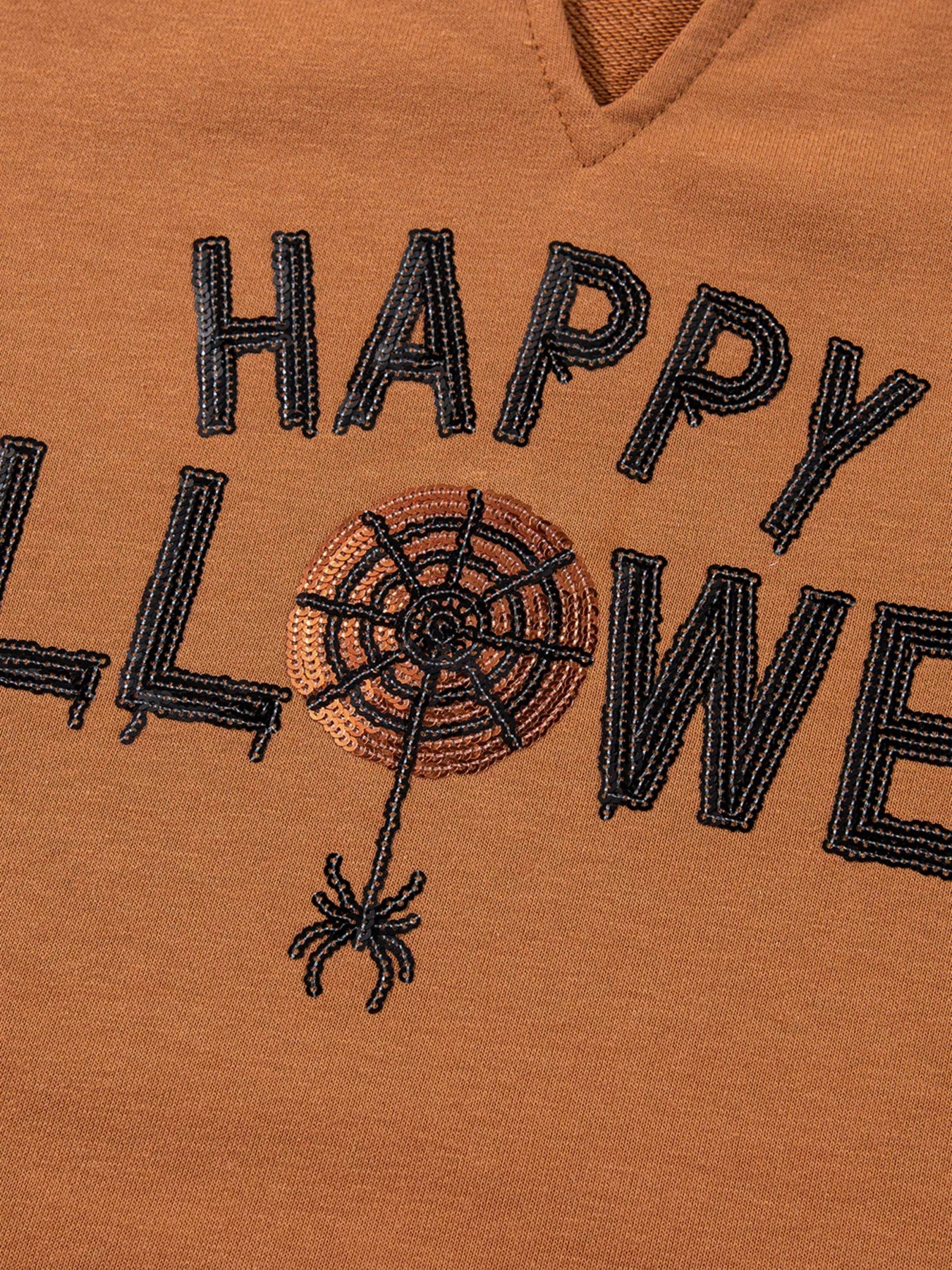 Happy Halloween Graphic Notched Long Sleeve Loose Top - MyriadMart