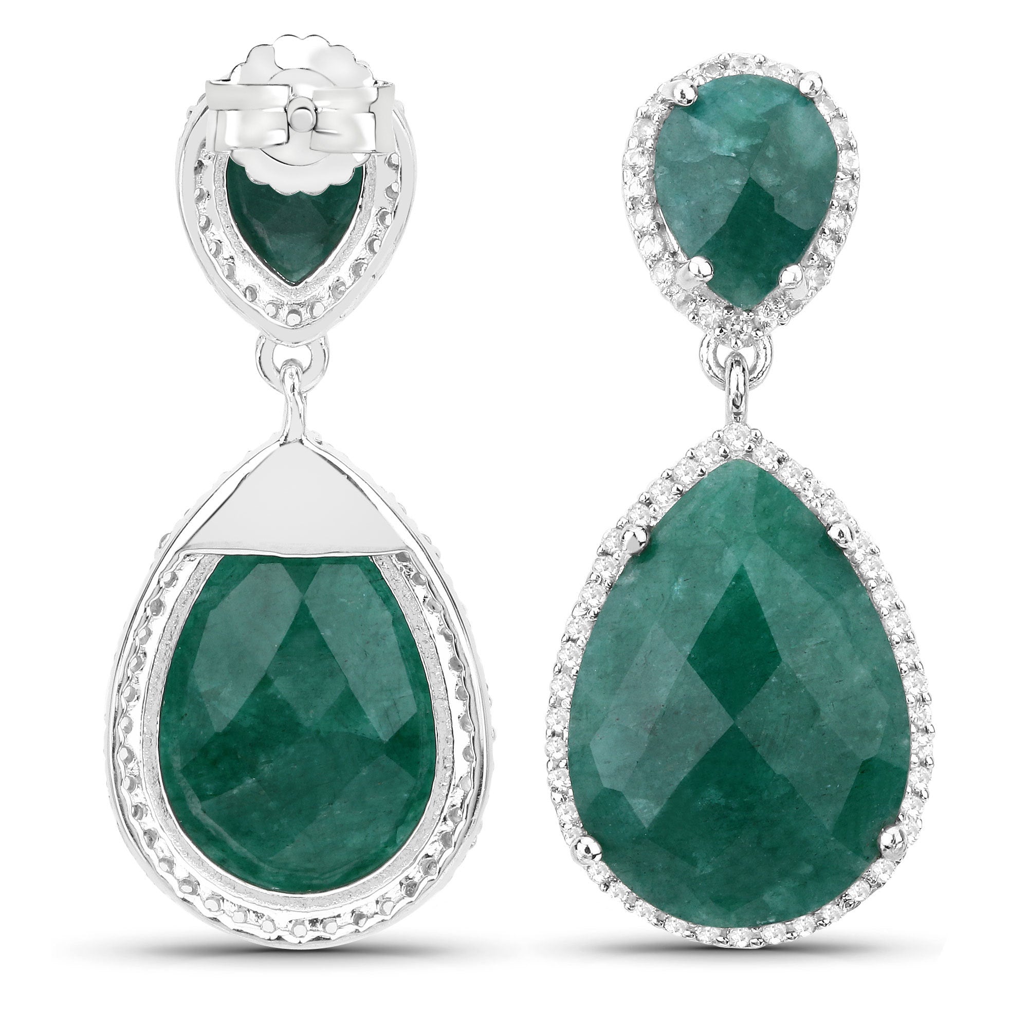 19.42 Carat Dyed Emerald and White Topaz .925 Sterling Silver Earrings on sale at MyriadMart