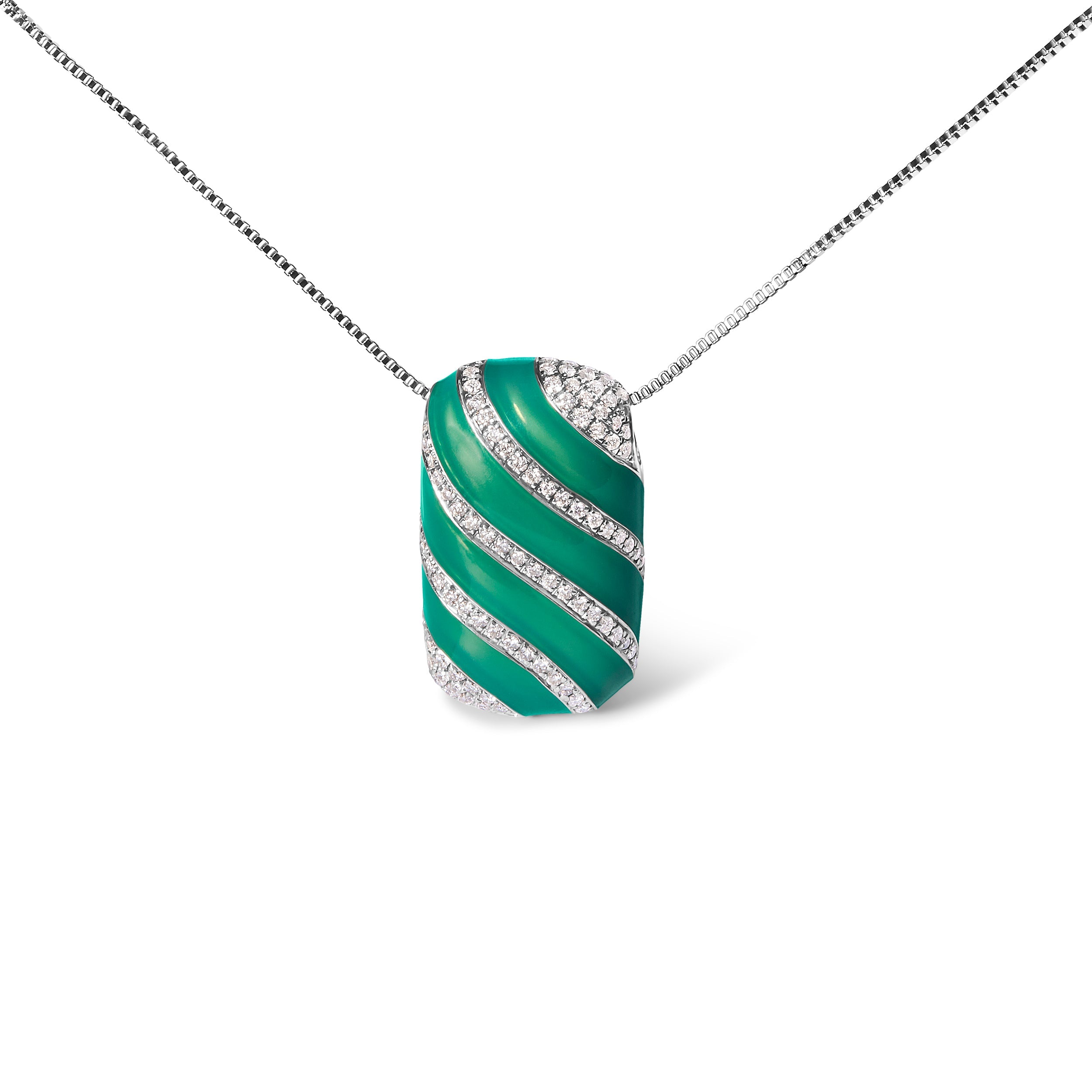 .925 Sterling Silver Turquoise Enamel and 1/2 Cttw Diamond Block 18" Pendant Necklace F-G Color, VS1-VS2 Clarity on sale at MyriadMart