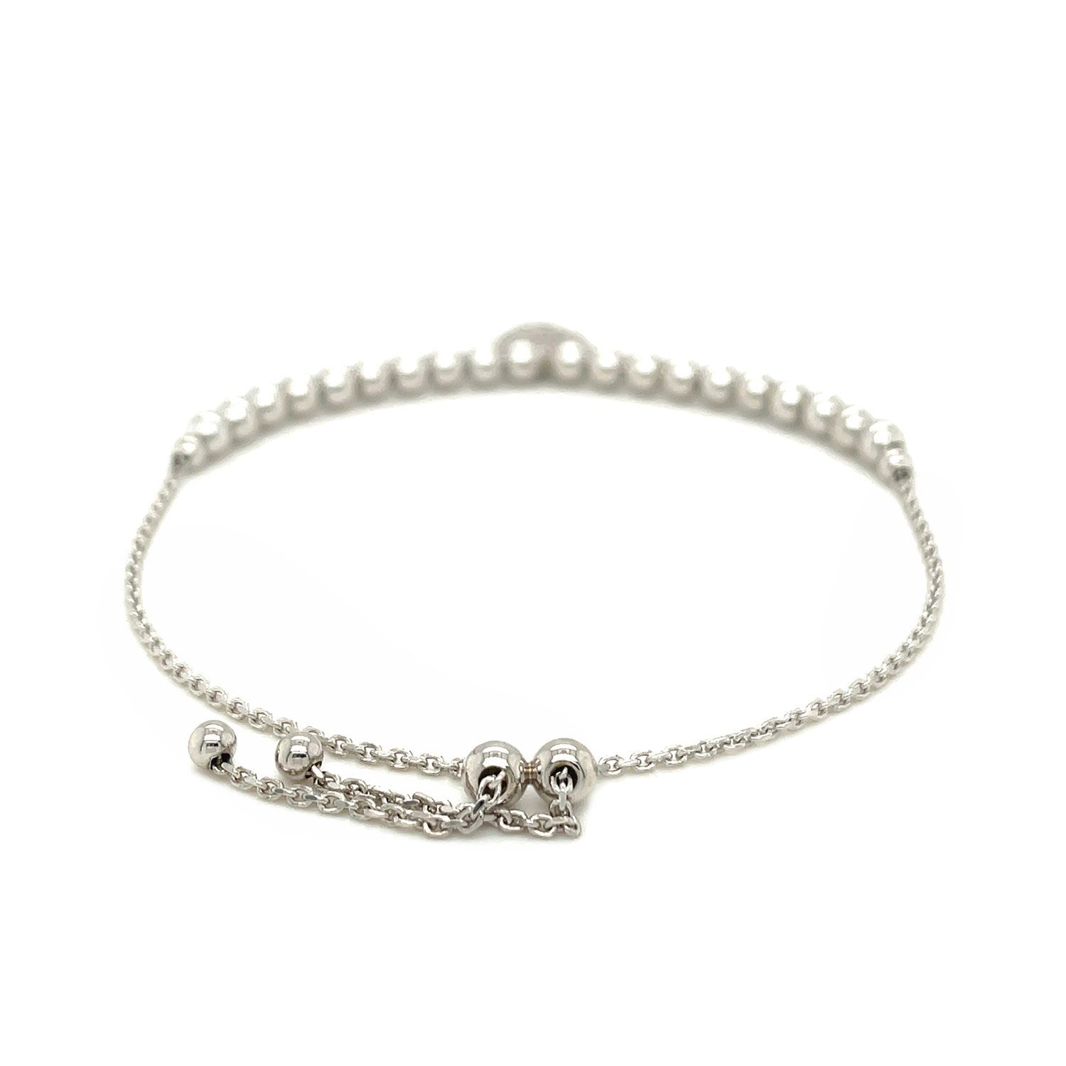 Adjustable Bead Bracelet with Round Charm and Cubic Zirconias in Sterling Silver on sale at MyriadMart