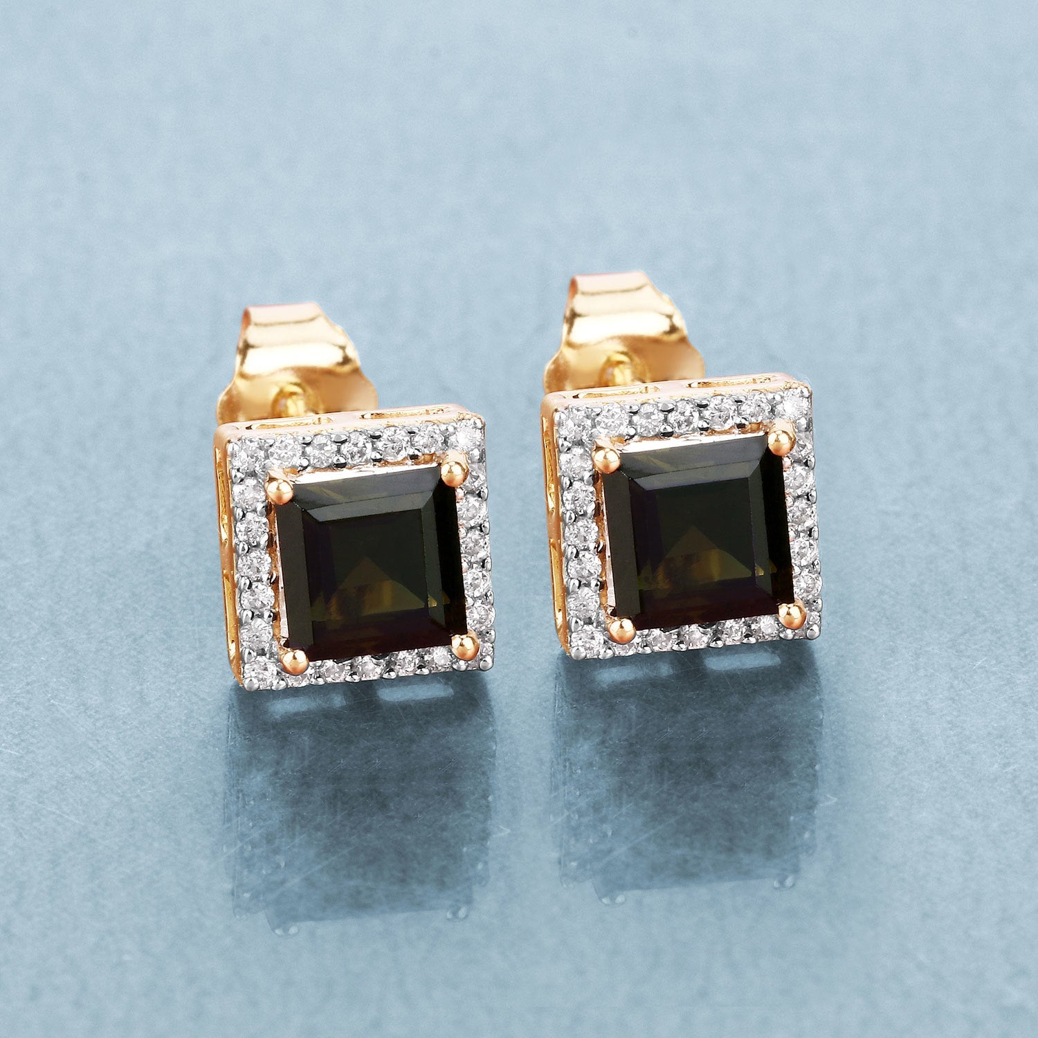 1.55 Carat Genuine Green Tourmaline and White Diamond 14K Yellow Gold Earrings on sale at MyriadMart