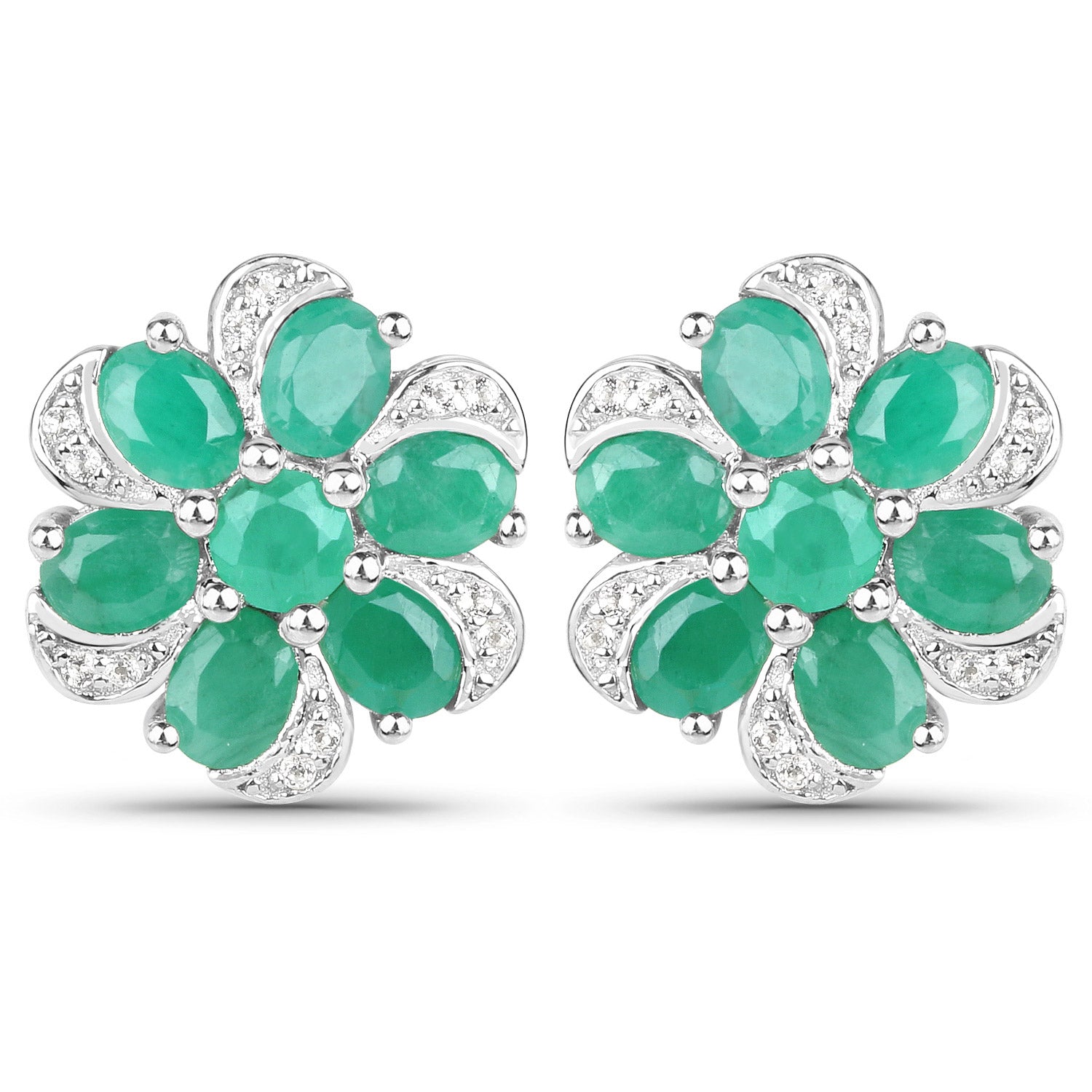 7.84 Carat Genuine Emerald and White Topaz .925 Sterling Silver 3 Piece Jewelry Set Ring, Earrings, and Pendant w/ Chain on sale at MyriadMart