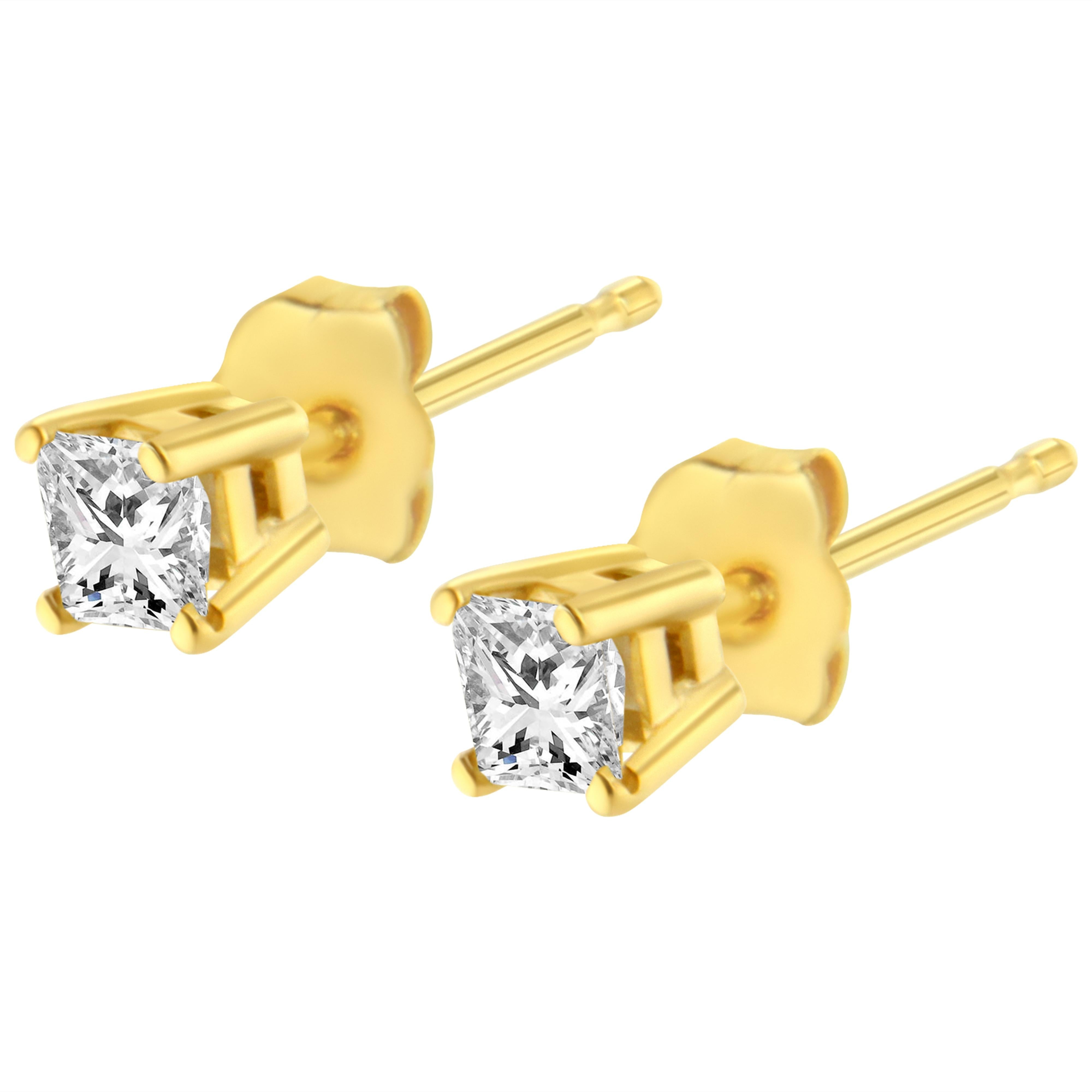 14K Yellow Gold 1/5 Cttw Princess-Cut Square Near Colorless Diamond Classic 4-Prong Solitaire Stud Earrings I-J Color, I2-I3 Clarity on sale at MyriadMart