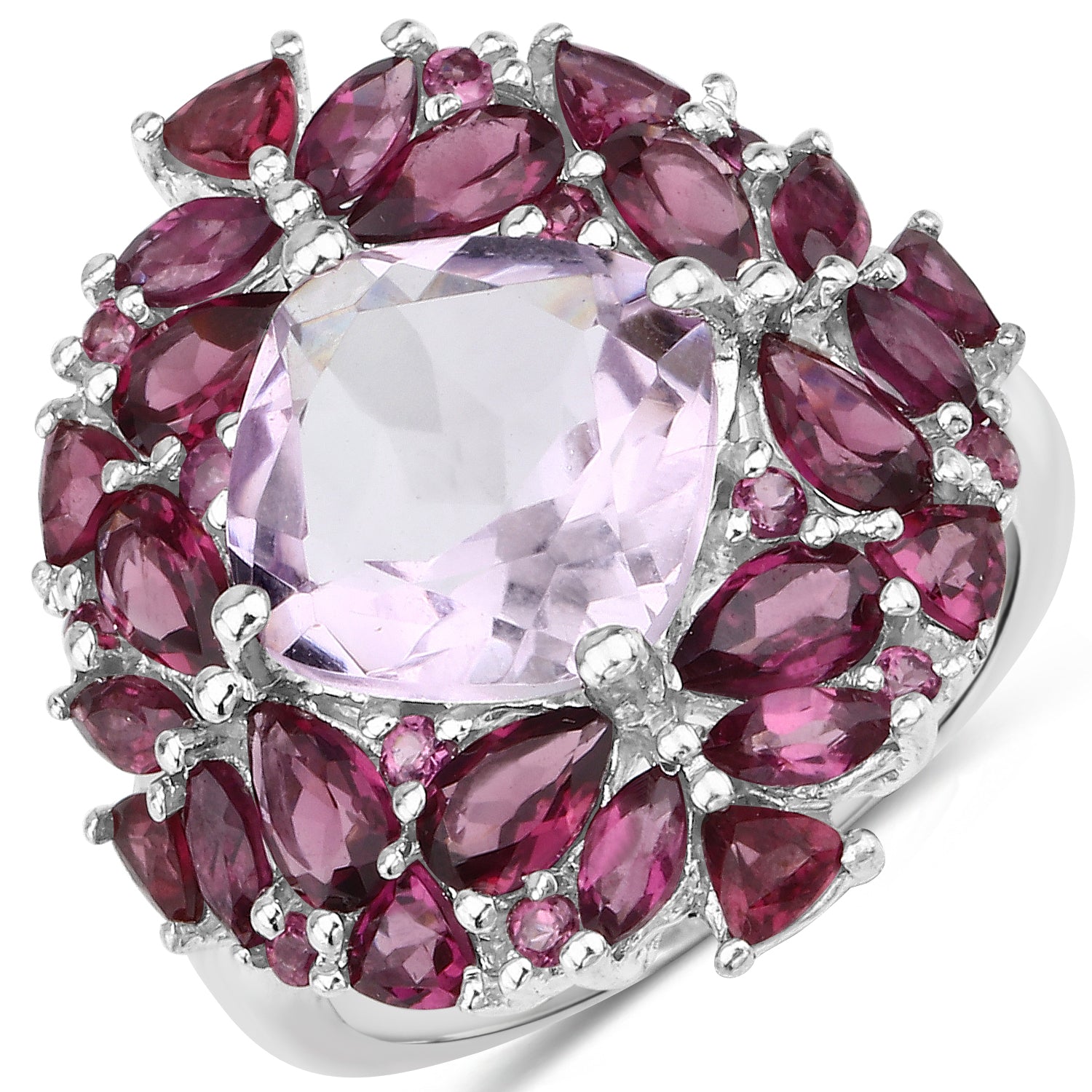 8.19 Carat Genuine Pink Amethyst and Rhodolite .925 Sterling Silver Ring on sale at MyriadMart