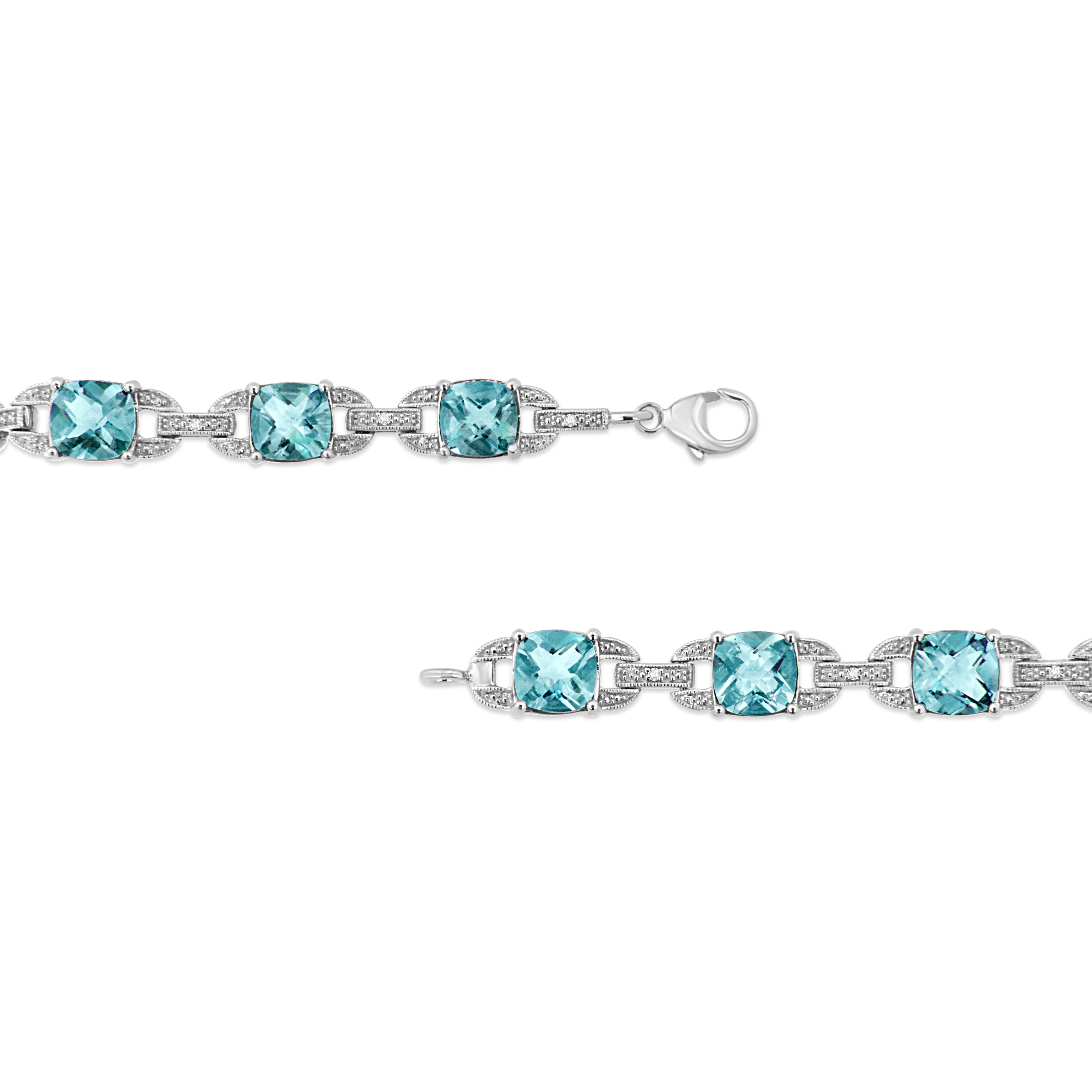 .925 Sterling Silver 7x7 mm Cushion Cut Blue Topaz and 1/20 cttw Round Cut Diamond Fashion Tennis Bracelet I-J Color, I1-I2 Clarity - 7" on sale at MyriadMart