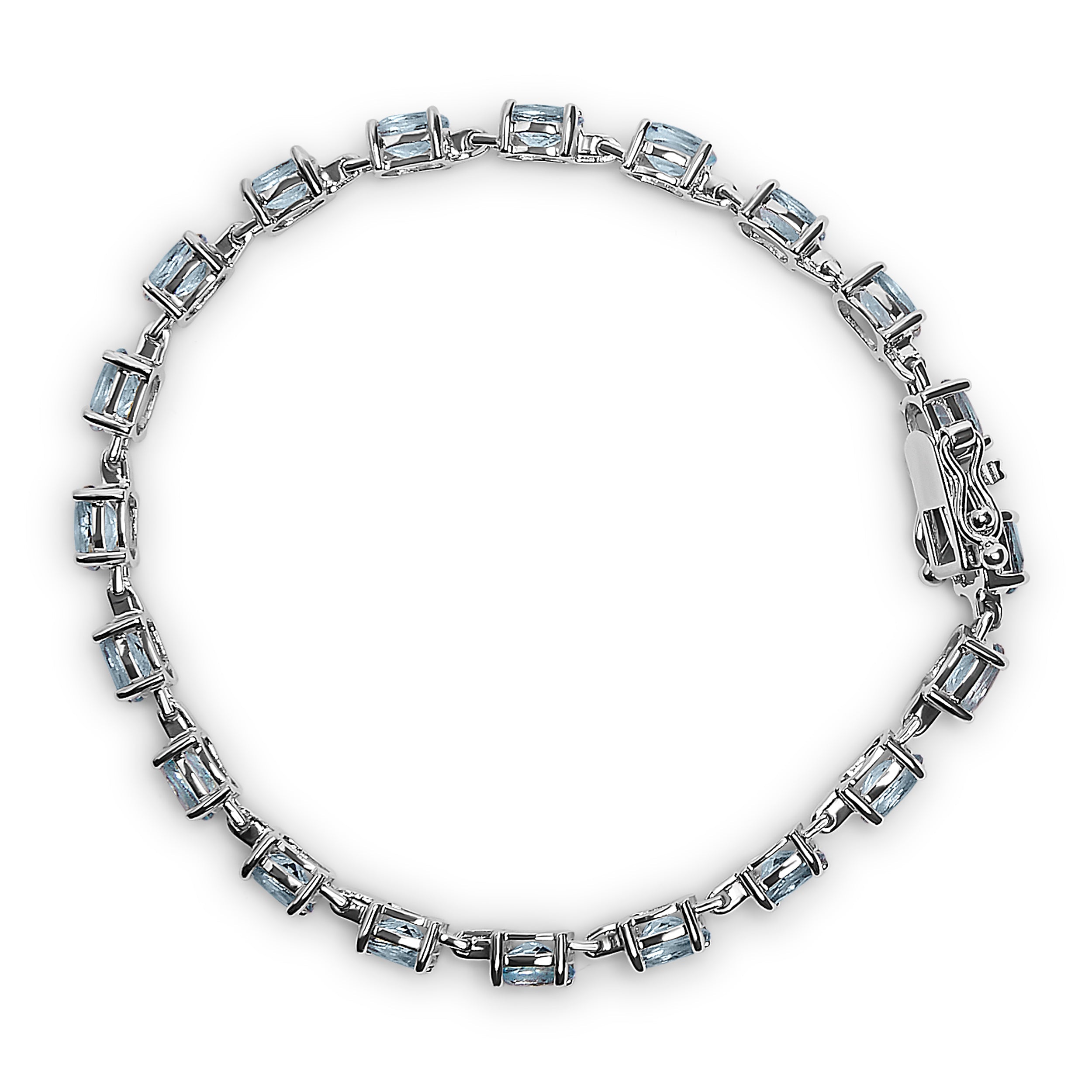 .925 Sterling Silver 11.0 Cttw Oval Shaped Created Light Blue Topaz Link Bracelet - 7 inch on sale at MyriadMart