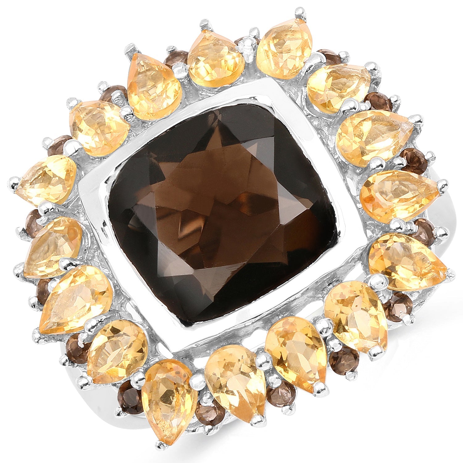 9.16 Carat Genuine Smoky Quartz & Citrine .925 Sterling Silver Ring on sale at MyriadMart