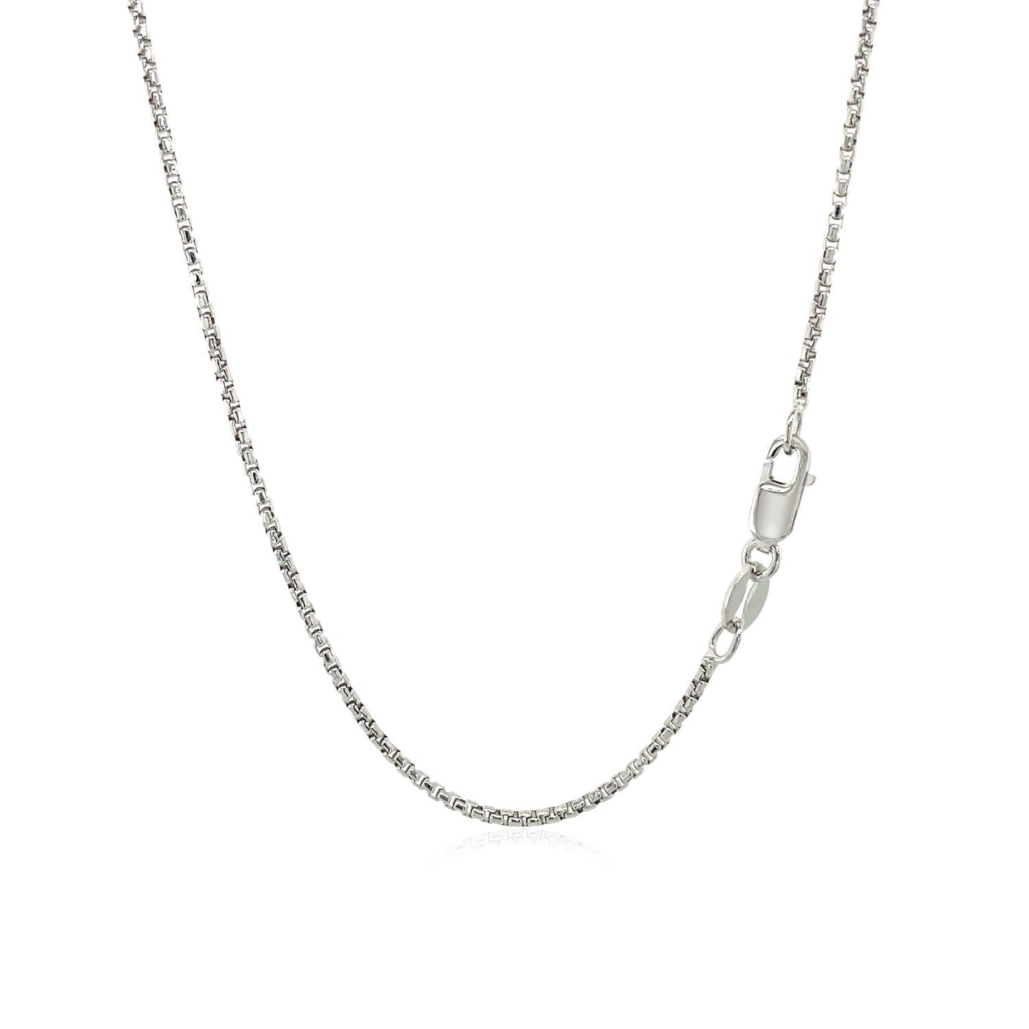 Sterling Silver Rhodium Plated Round Box Chain 1.3mm on sale at MyriadMart